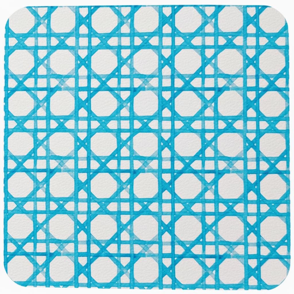Bright Turquoise Cane-Weave Coaster Back