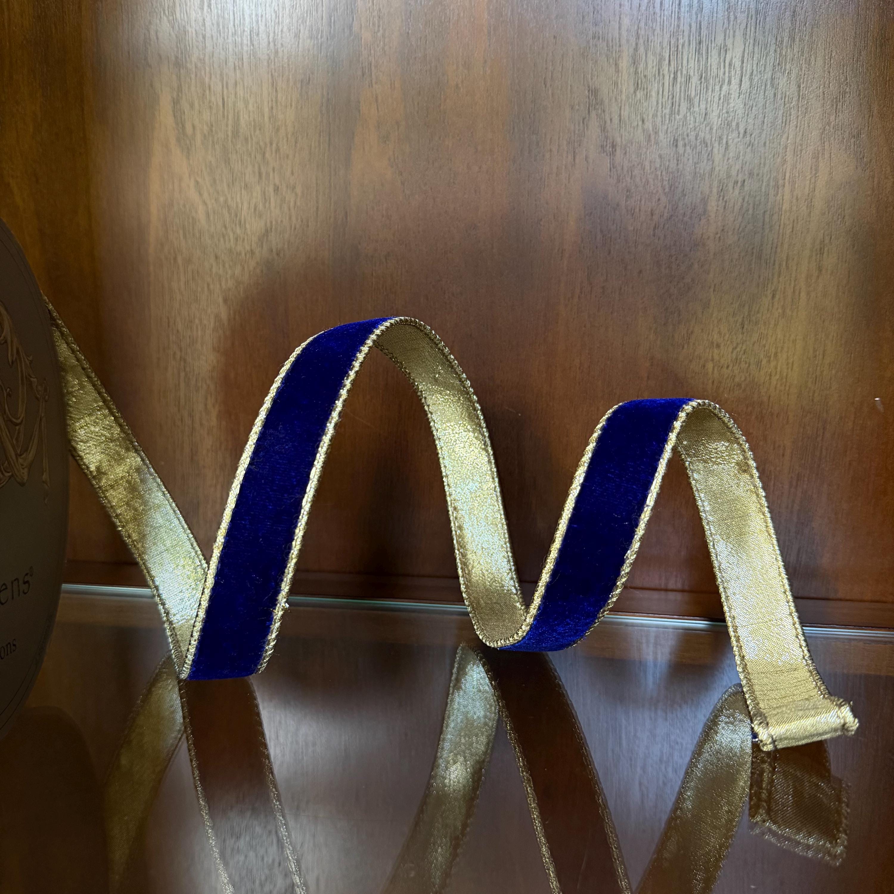 Blue Velvet Wired Ribbon, Luxury Christmas Ribbon, Designer Ribbon for Wreaths, Trees, Garland Holiday Decor D Stevens Ribbon