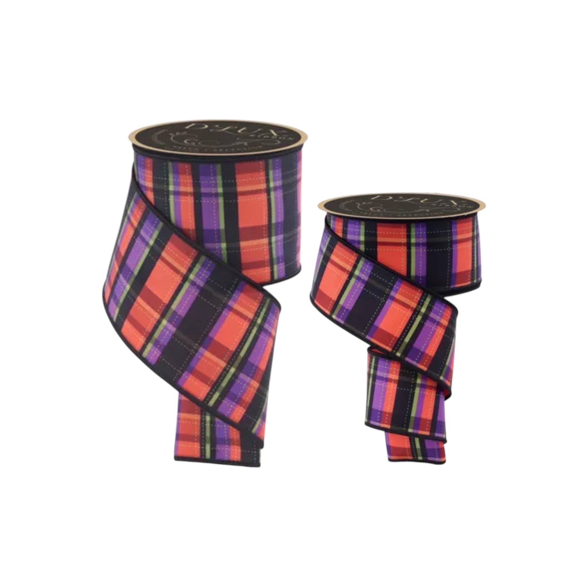 Halloween Plaid Ribbon Fall Plaid Ribbon Wired Edge Ribbon Orange Purple Black Ribbon Wreath Ribbon Bow Making Ribbon 10 Yards