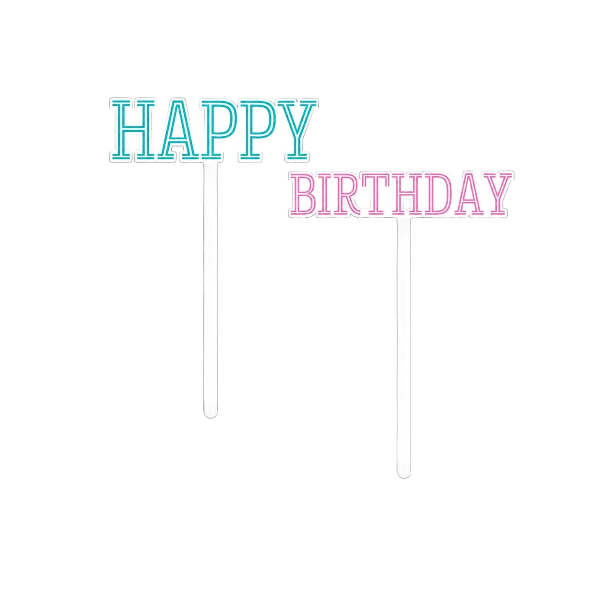 Happy Birthday Acrylic Cake Topper Set Birthday Cake Topper Pink and Blue Cake Topper Reusable Acrylic Party Decor Two Piece Cake Topper