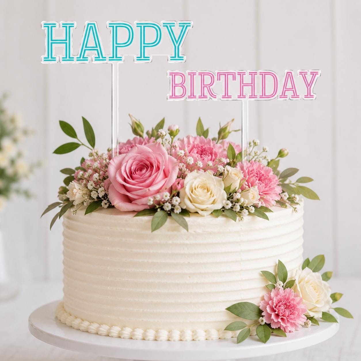 Happy Birthday Acrylic Cake Topper Set Birthday Cake Topper Pink and Blue Cake Topper Reusable Acrylic Party Decor Two Piece Cake Topper
