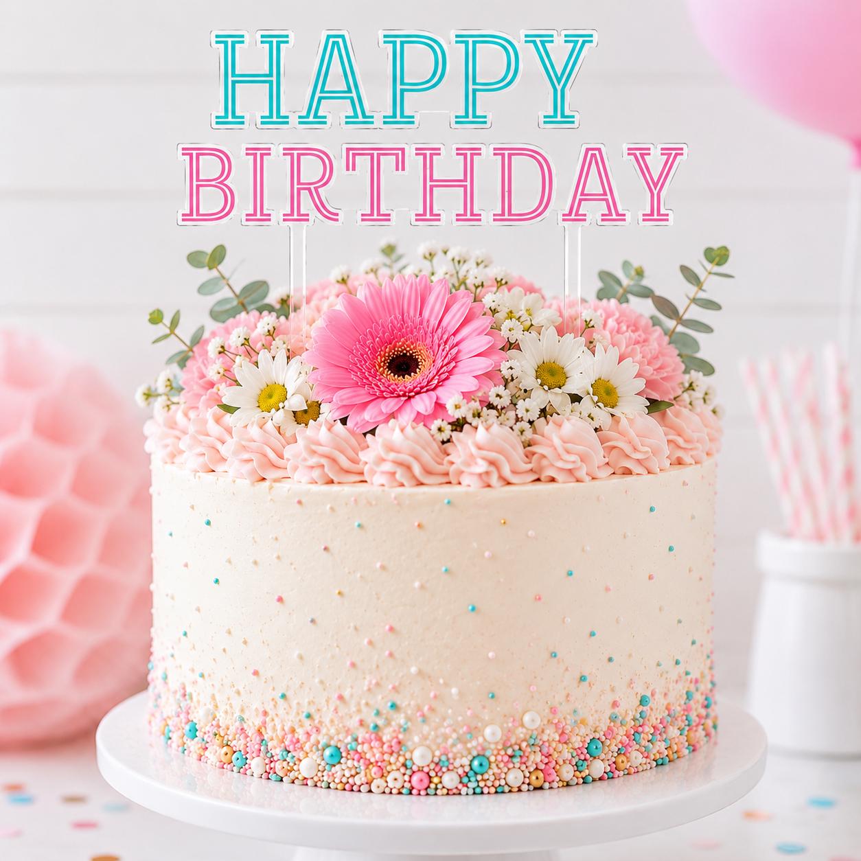 Happy Birthday Acrylic Cake Topper Set Birthday Cake Topper Pink and Blue Cake Topper Reusable Acrylic Party Decor Two Piece Cake Topper