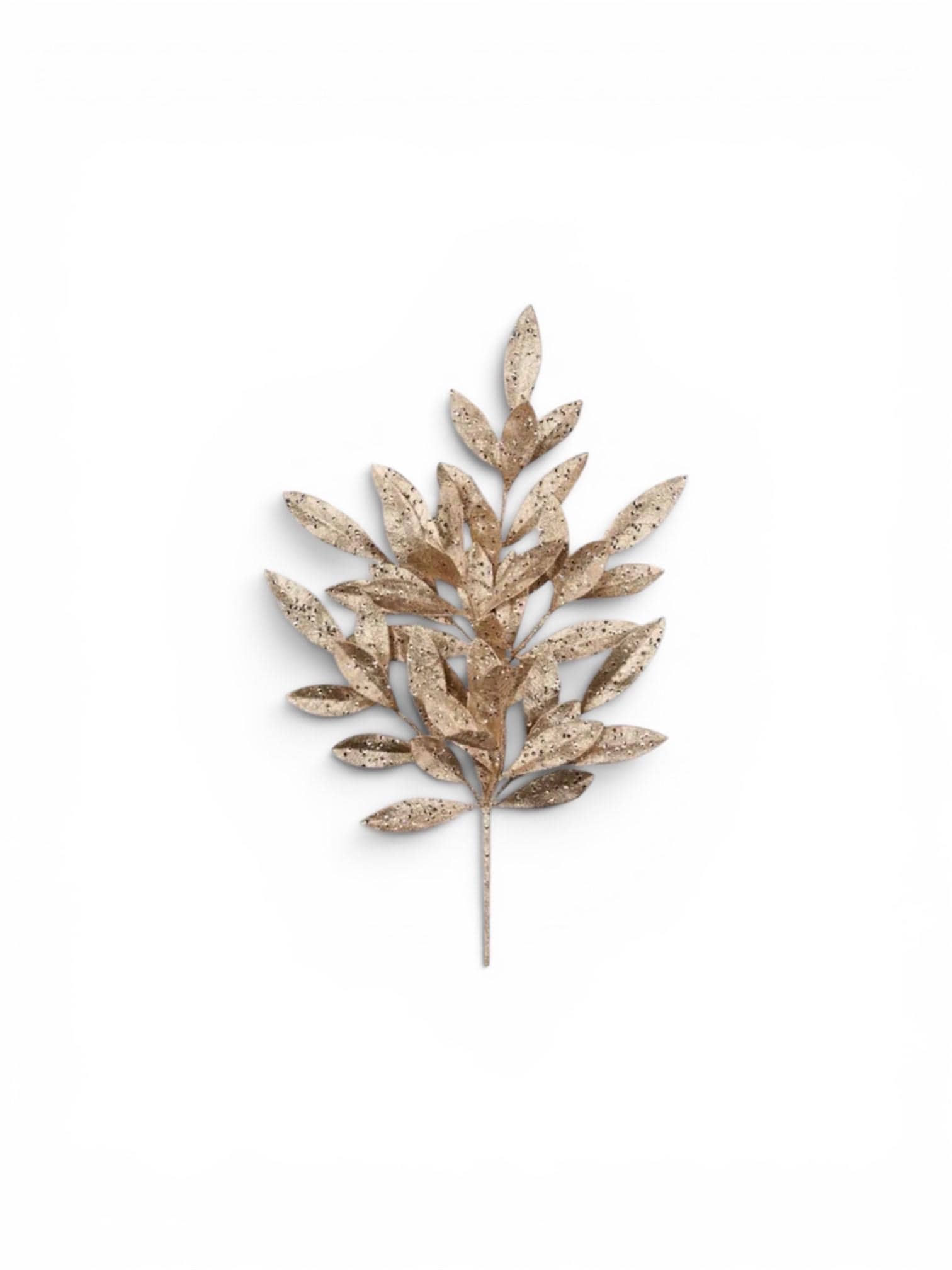 Champagne Glitter Leaf Spray Christmas Pick Holiday Floral Stem Wreath Decor Tree Decoration Champagne Foliage Accent