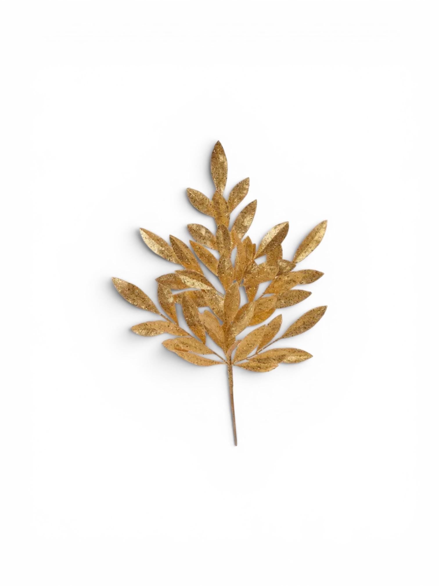 Champagne Glitter Bay Leaf Spray 23"L