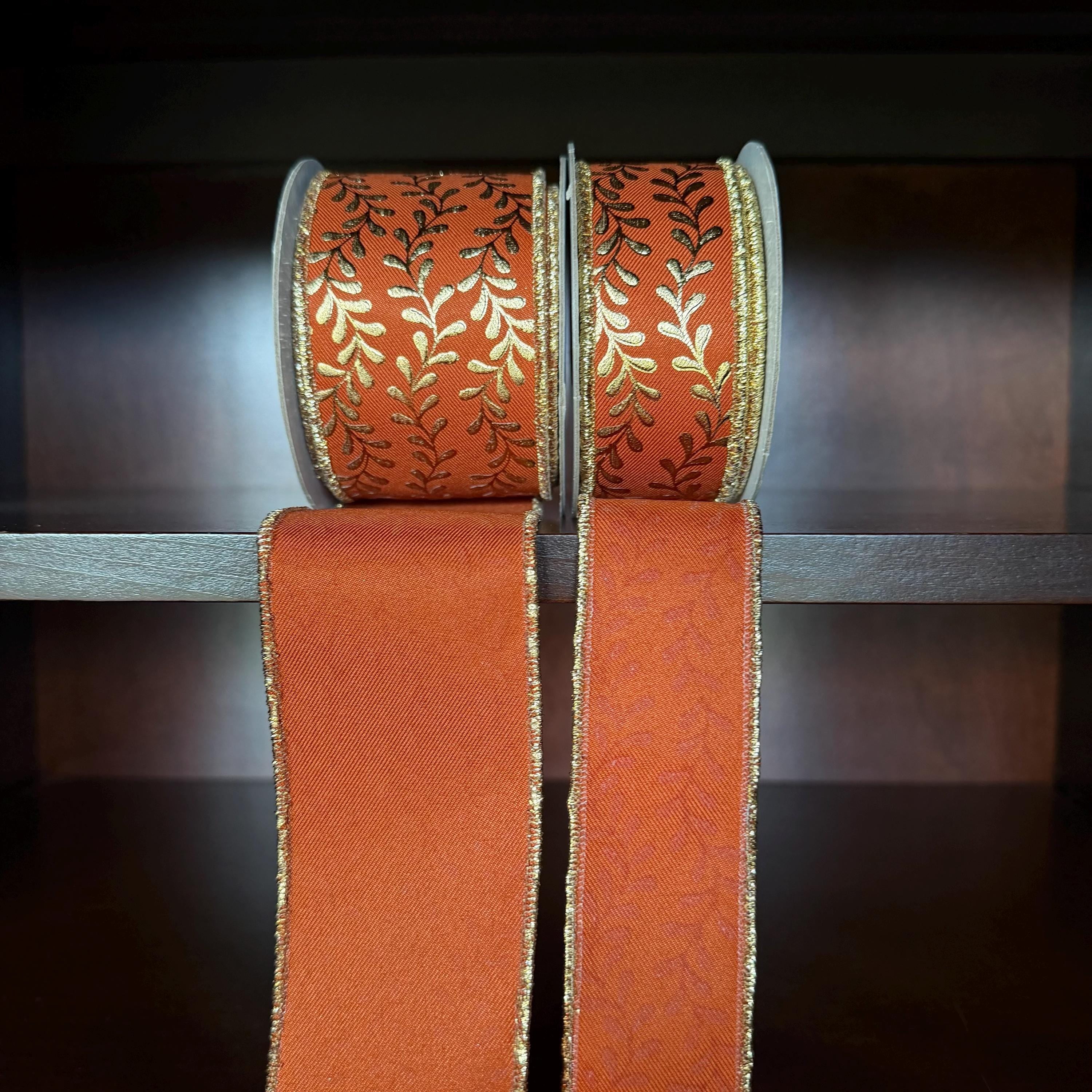 Orange Fall Leaf Ribbon Wired Edge Ribbon Autumn Ribbon Thanksgiving Ribbon Wreath Ribbon Bow Making Ribbon Craft Supply 10 Yard Roll