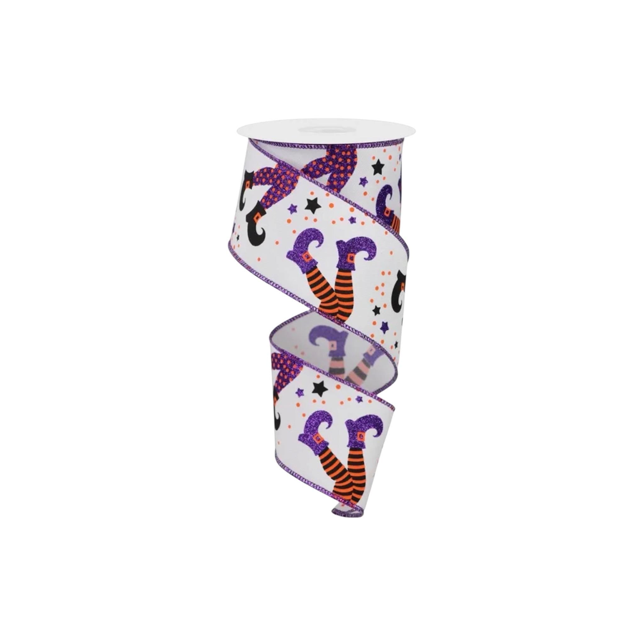 Halloween Wired Ribbon Witch Legs Ribbon Spooky Ribbon Halloween Decor Ribbon Wreath Making Ribbon Halloween wreath ribbon 10 Yard Roll
