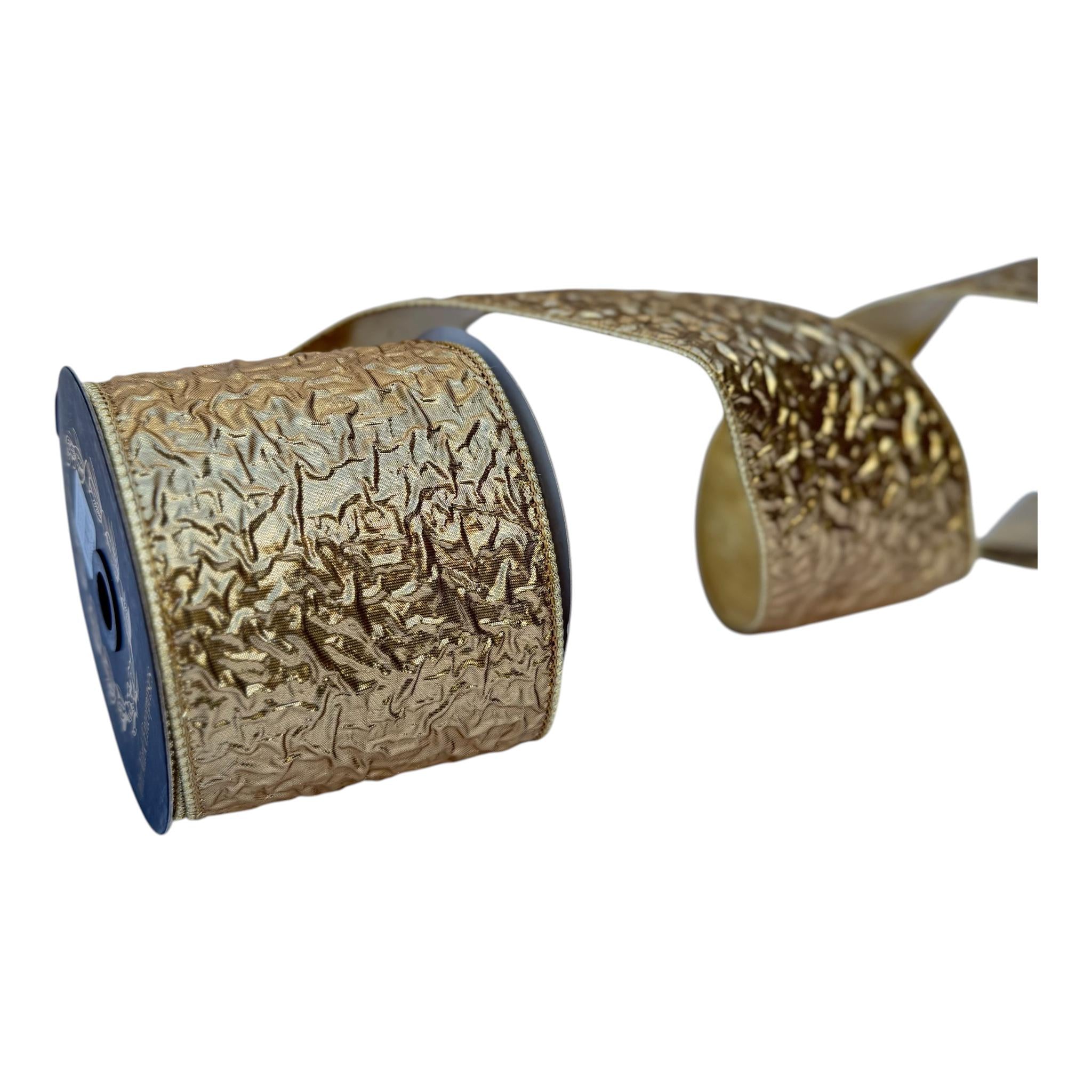 Christmas Ribbon, Wired Ribbon, Wreath Ribbon, Designer Ribbon, Gold Metallic Ribbon, Bow Making, John Mark Ribbon