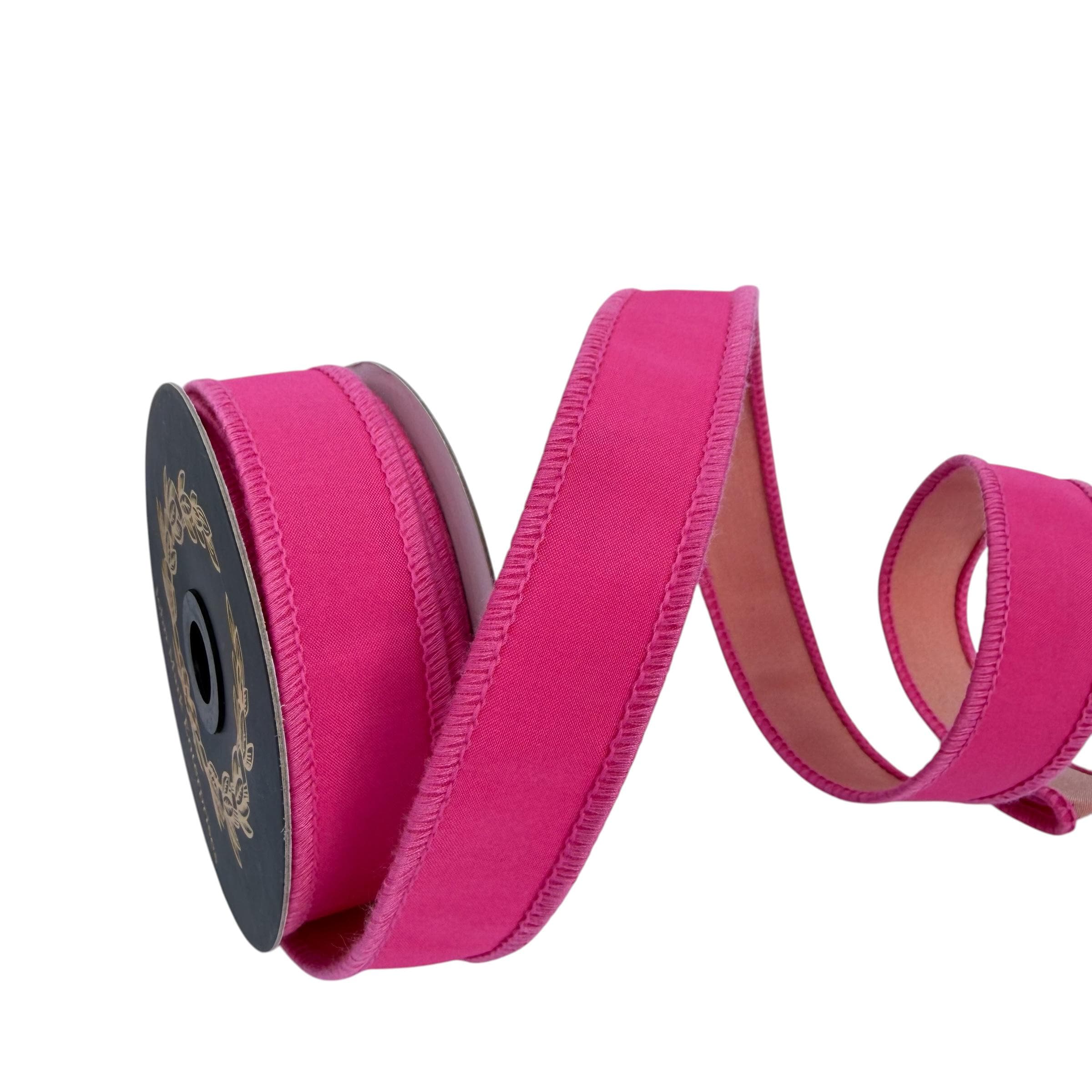 John Mark Pink Taffeta Wired Ribbon Luxury Designer Ribbon for Wreaths Bows Floral Design Gift Wrapping