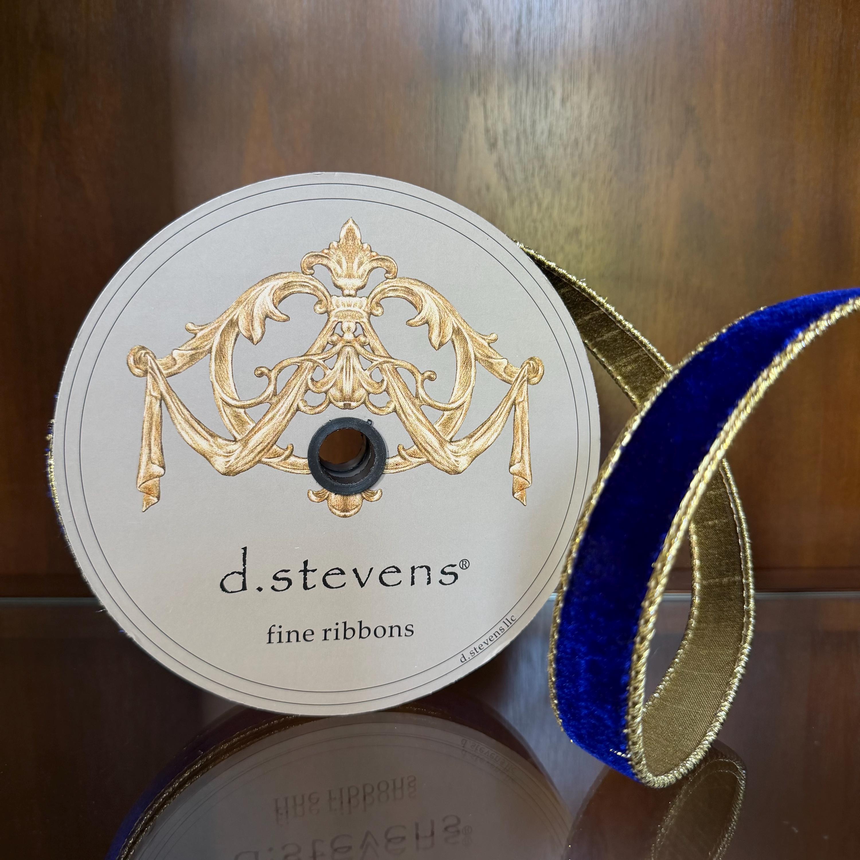 Blue Velvet Wired Ribbon, Luxury Christmas Ribbon, Designer Ribbon for Wreaths, Trees, Garland Holiday Decor D Stevens Ribbon