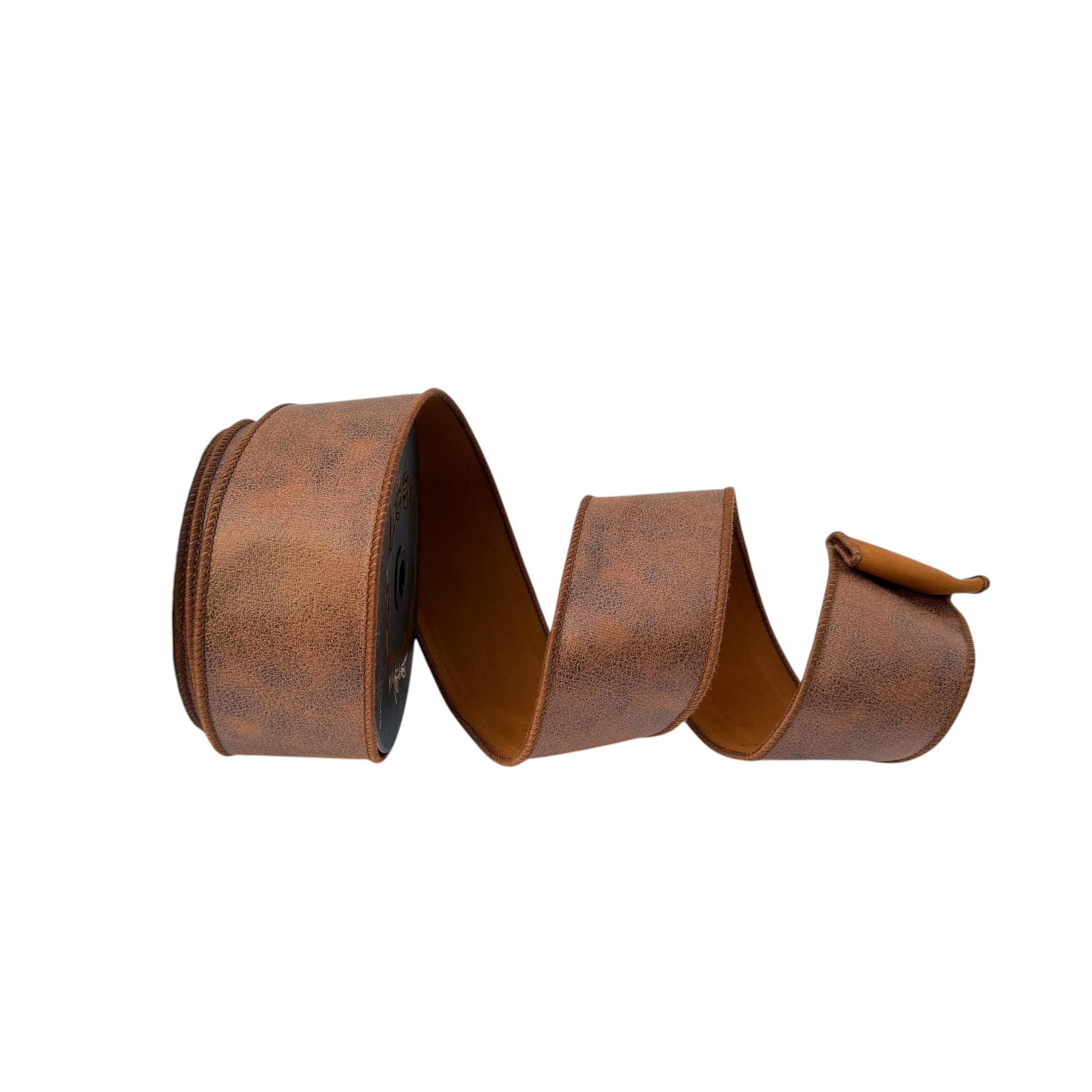 John Mark Faux Leather Wired Ribbon | Premium Rexine Suede Designer Ribbon for Wreaths, Bows, Western & Rustic Décor