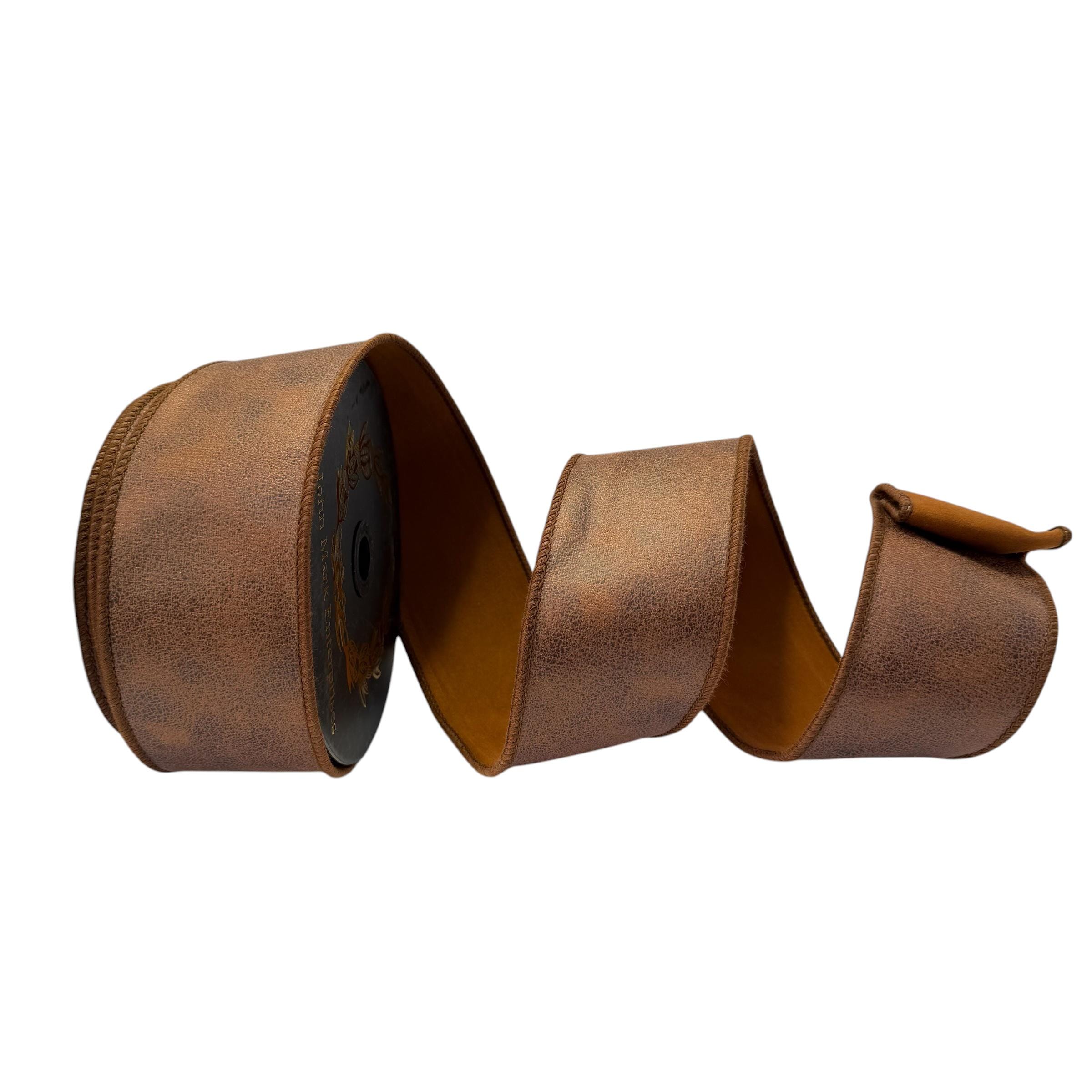 John Mark Faux Leather Wired Ribbon | Premium Rexine Suede Designer Ribbon for Wreaths, Bows, Western & Rustic Décor