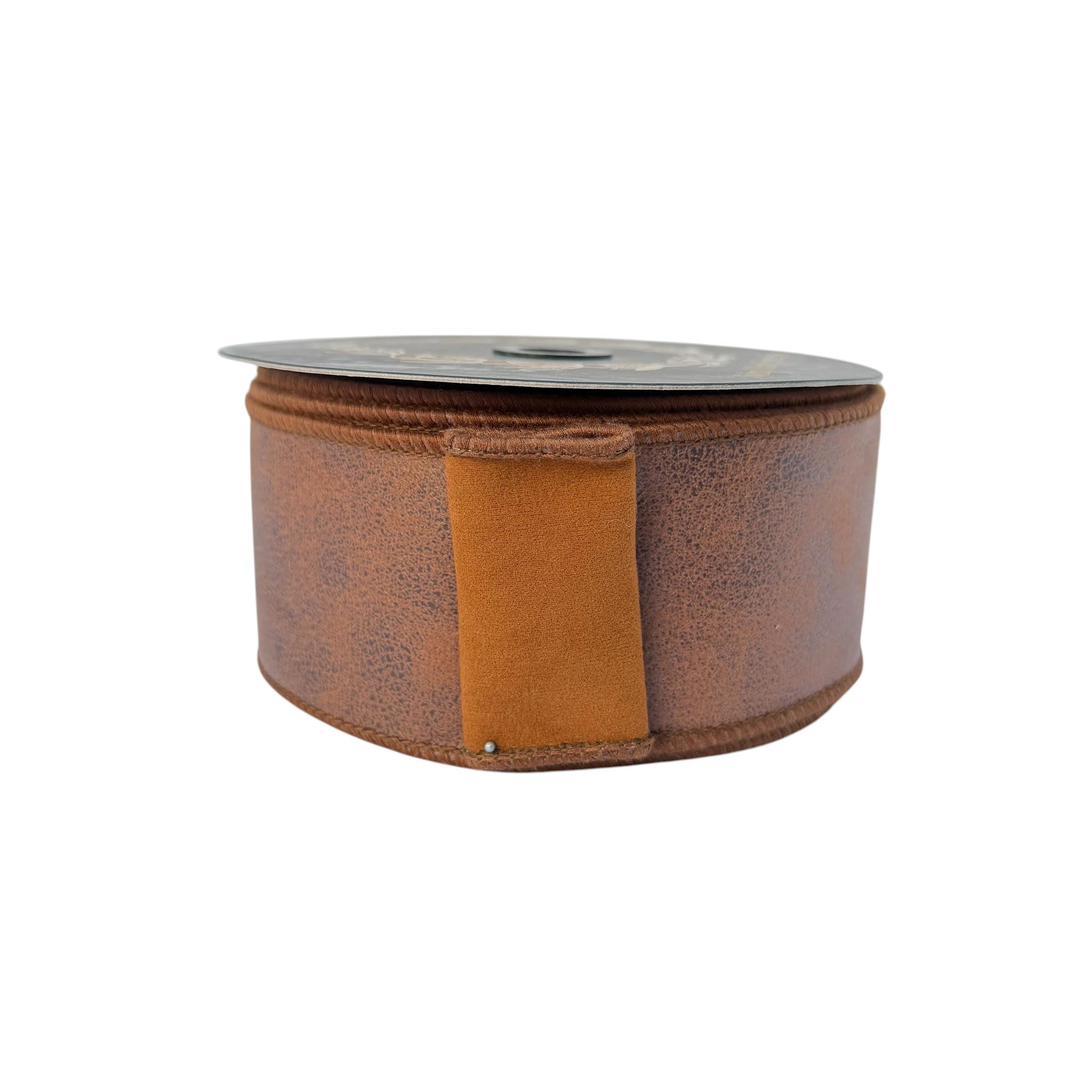 John Mark Faux Leather Wired Ribbon | Premium Rexine Suede Designer Ribbon for Wreaths, Bows, Western & Rustic Décor