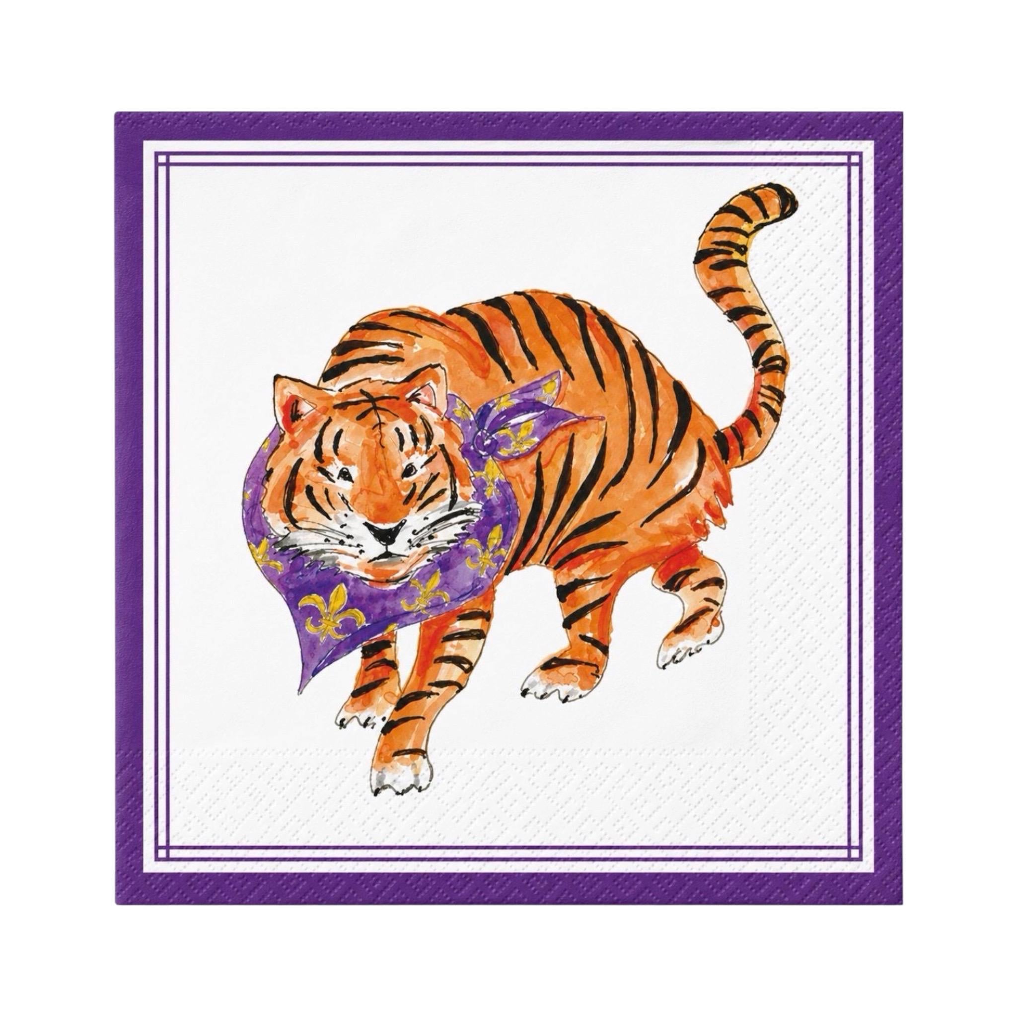Tiger Cocktail Napkins Football Party Supplies Napkins Tailgate Party Decor Purple & Gold Paper Napkins Beverage Napkins Tiger Decor