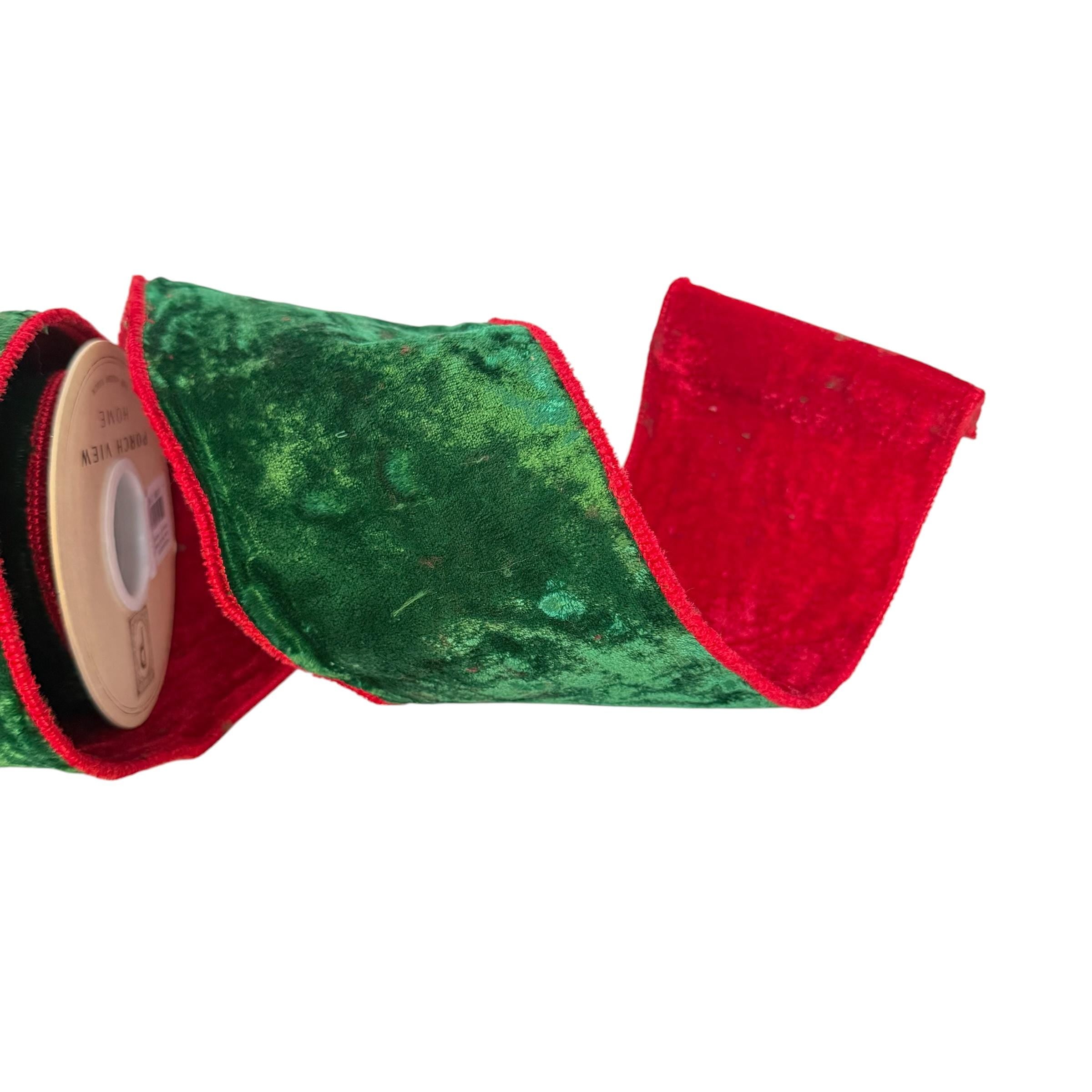 Red Velvet Wire Ribbon Christmas Ribbon Wreath Making Reversible Ribbon Mantel Decor Craft Supply Holiday Decor