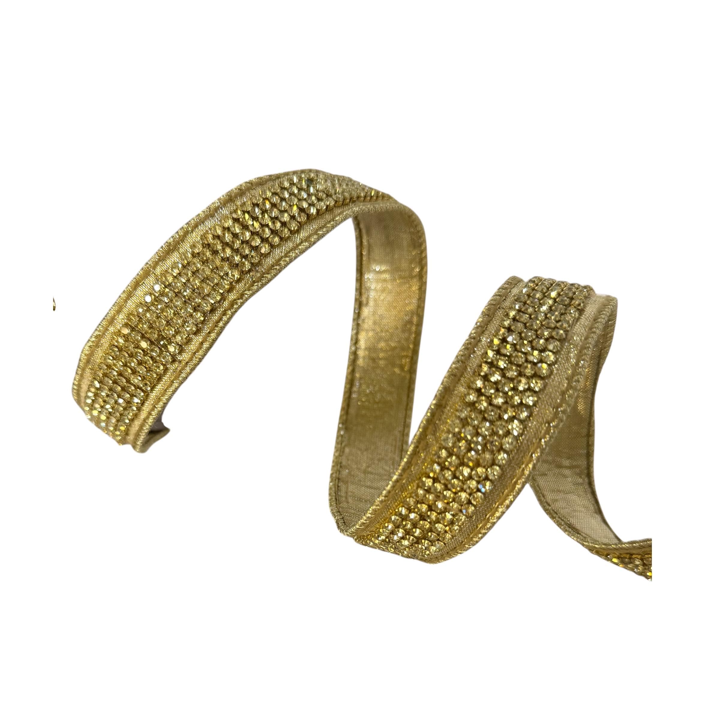Christmas Ribbon, Wired Ribbon, Gold Metallic Ribbon, Christmas Tree Ribbon, Wreath Ribbon, Luxury Ribbon, D. Stevens