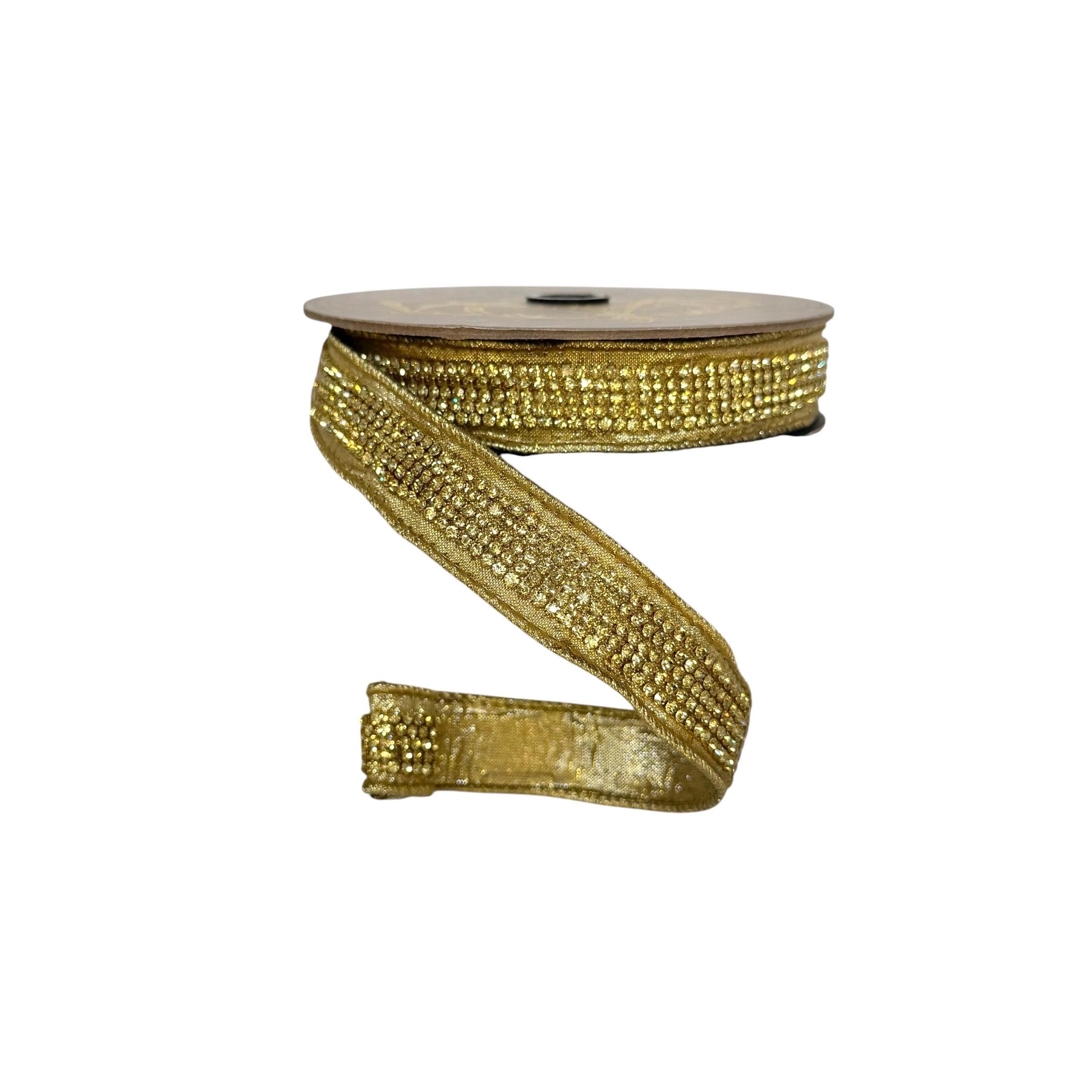Christmas Ribbon, Wired Ribbon, Gold Metallic Ribbon, Christmas Tree Ribbon, Wreath Ribbon, Luxury Ribbon, D. Stevens