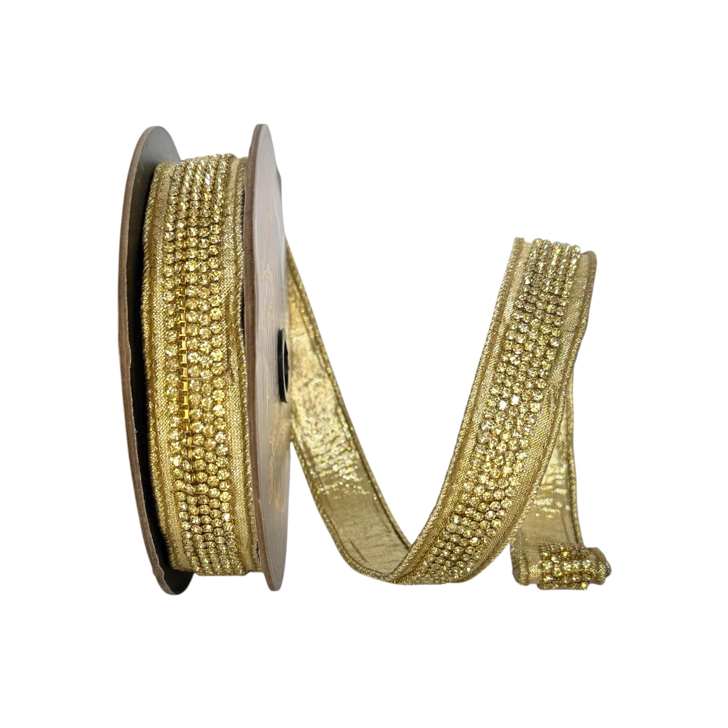 Christmas Ribbon, Wired Ribbon, Gold Metallic Ribbon, Christmas Tree Ribbon, Wreath Ribbon, Luxury Ribbon, D. Stevens