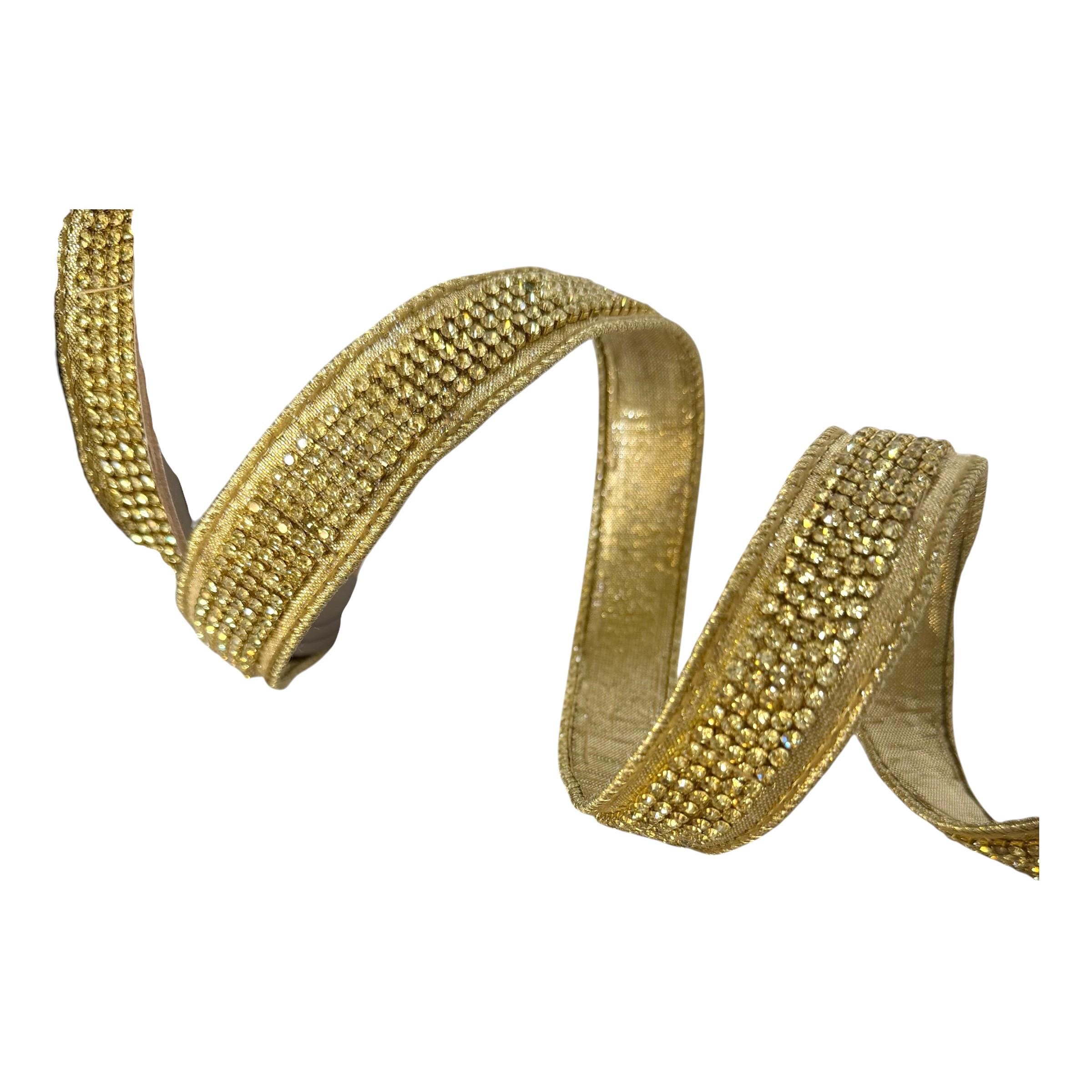 Christmas Ribbon, Wired Ribbon, Gold Metallic Ribbon, Christmas Tree Ribbon, Wreath Ribbon, Luxury Ribbon, D. Stevens