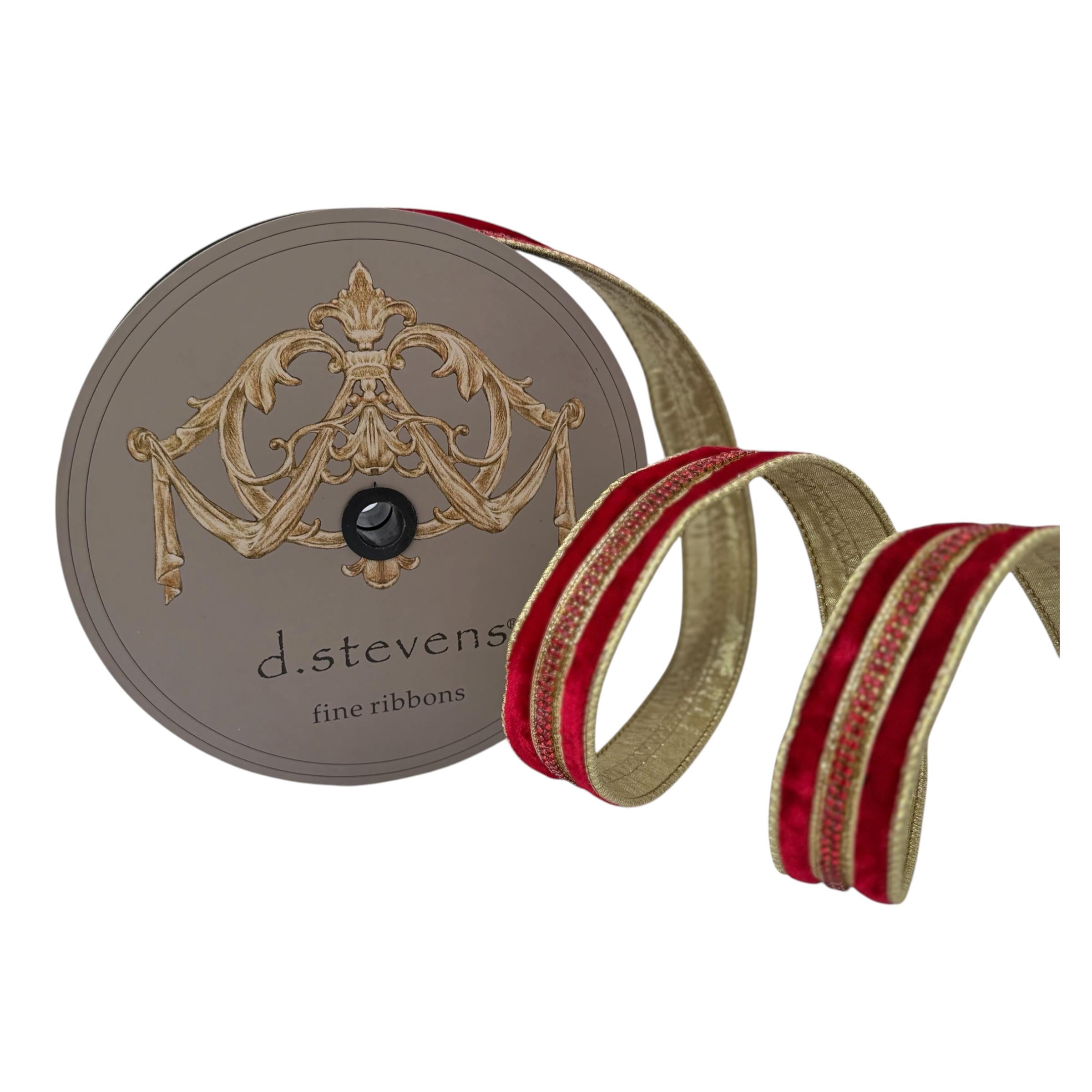 Christmas Ribbon, Wired Ribbon, Luxury Ribbon, Red Velvet Gold Ribbon, Holiday Ribbon, D Stevens Designer Ribbon, Christmas Tree Ribbon