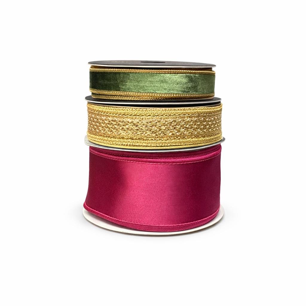 ohn Mark Fuchsia Satin Wired Ribbon | Premium Designer Ribbon for Wreaths, Bows & Floral Designs
