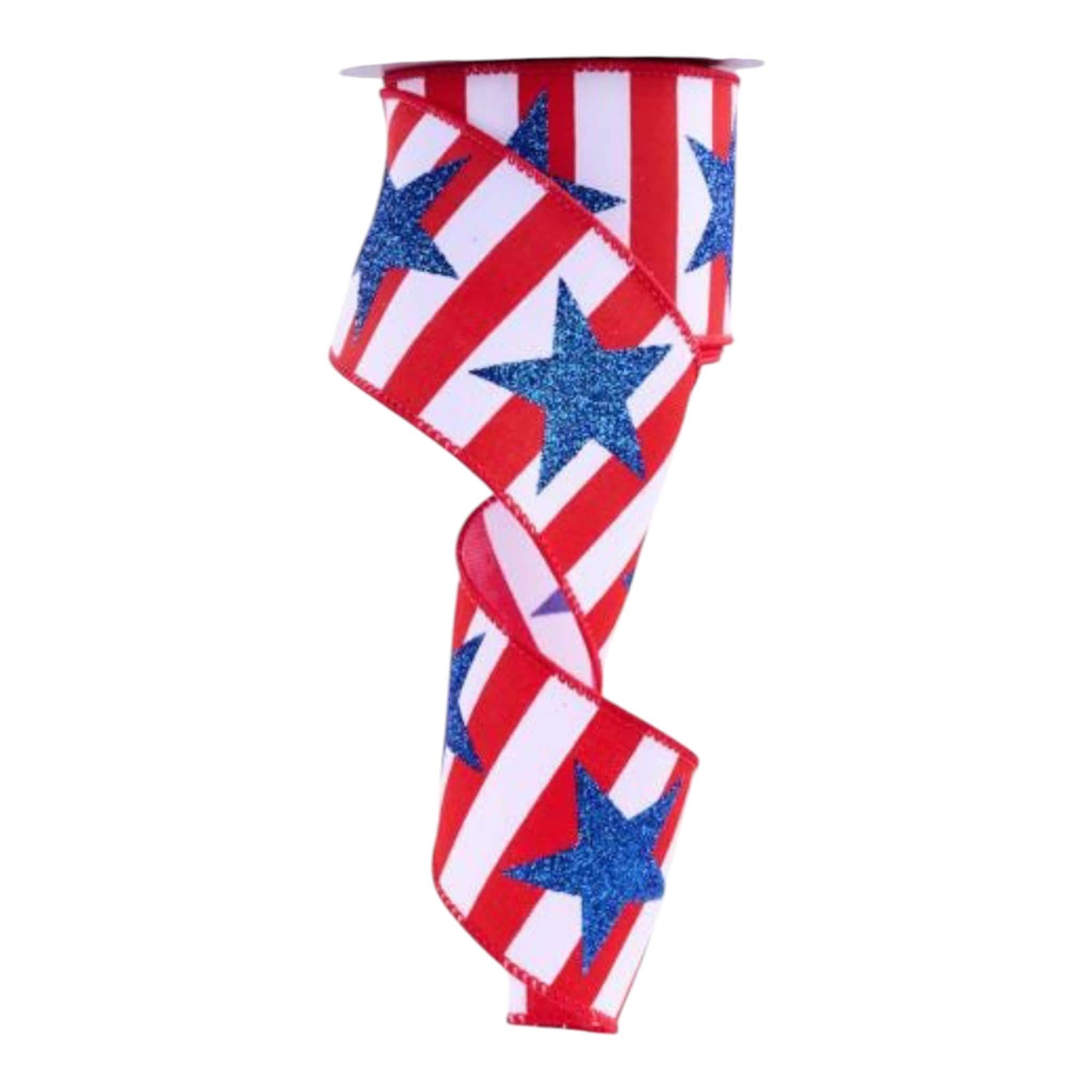 Patriotic Stars and Stripes Wired Ribbon, Red White Blue USA Decor Ribbon