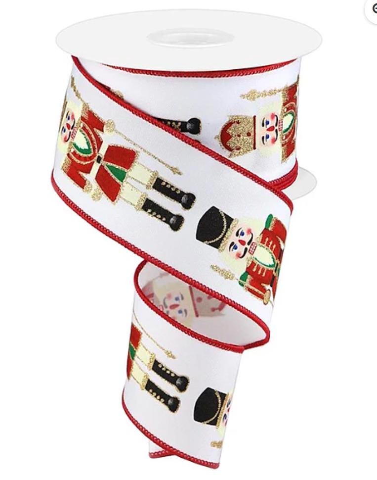 Nutcracker Christmas Ribbon, Wired Holiday Ribbon for Wreaths, Gift Wrapping, Christmas Decor & Bow Making