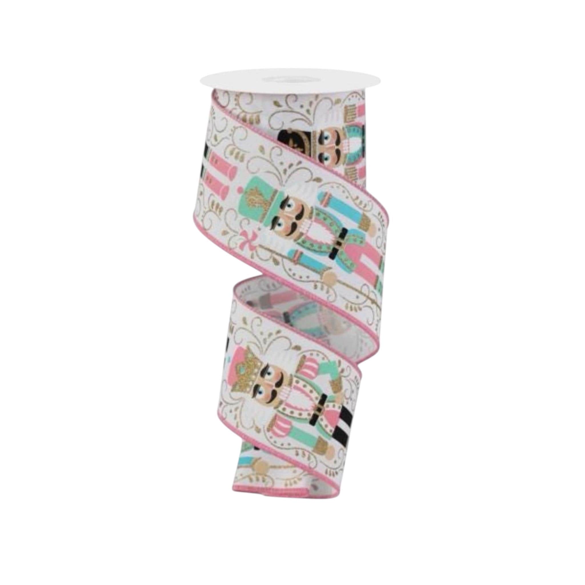 Nutcracker Wired Ribbon Christmas Decoration Craft Supply for Wreath Making Material Holiday Craft Project Accessory Gift Wrap Bow Maker