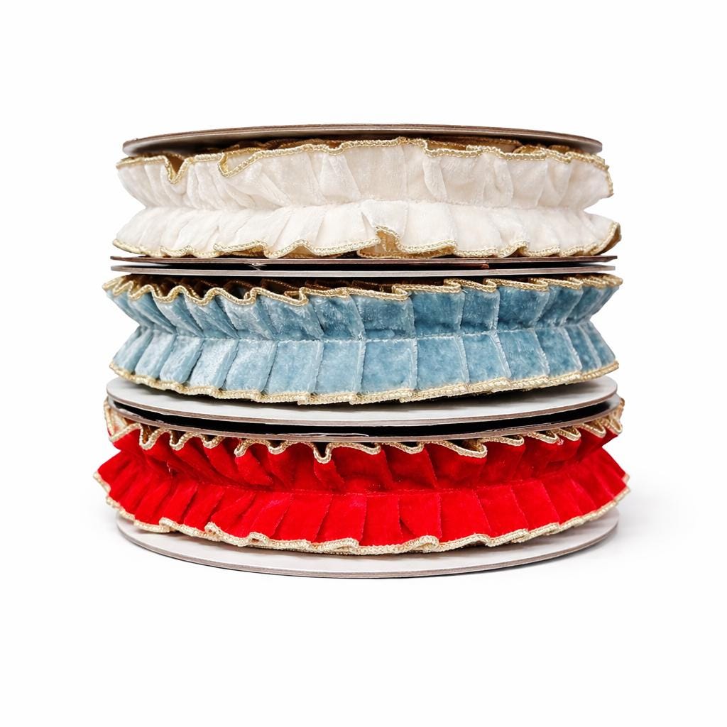 Red Velvet Christmas Ribbon | Pleated Gold Wired Designer Ribbon for Bows – John Mark Ribbon