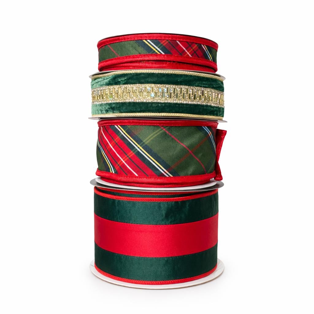 Christmas Ribbon, Wired Ribbon, Tartan Ribbon, Designer Ribbon, Wreath Ribbon, Holiday Ribbon, Luxury Ribbon, John Mark Ribbon
