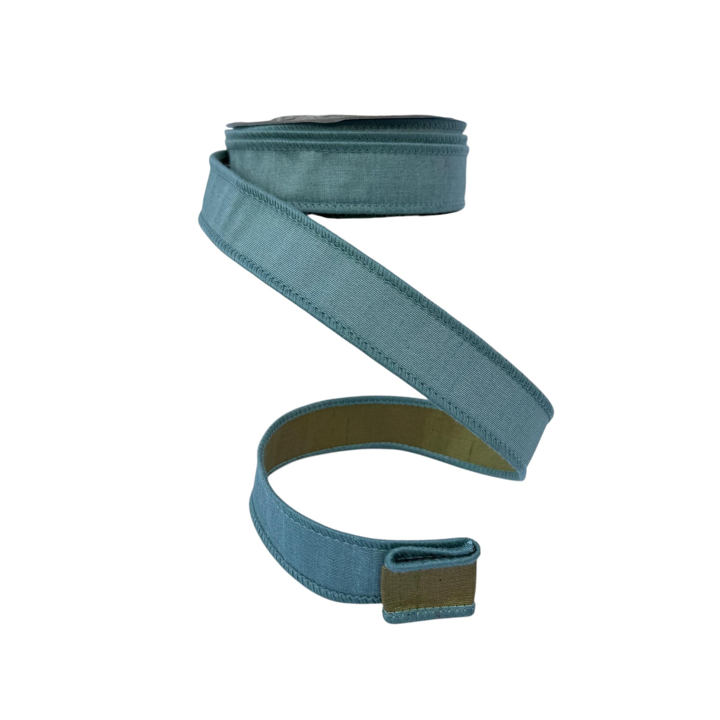 John Mark Blue Dupion Wired Ribbon with Olive Green Back 1 Inch x 10 Yards Designer Luxury Ribbon for Wreaths Bows Floral Design