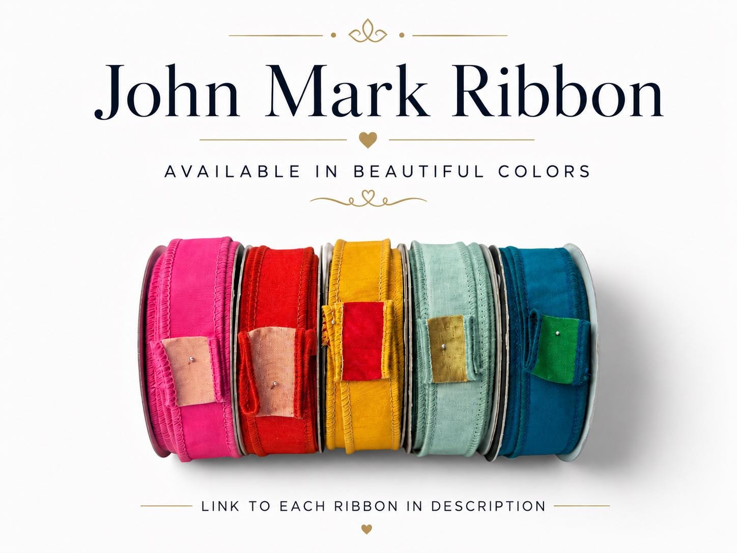 John Mark Pink Taffeta Wired Ribbon Luxury Designer Ribbon for Wreaths Bows Floral Design Gift Wrapping