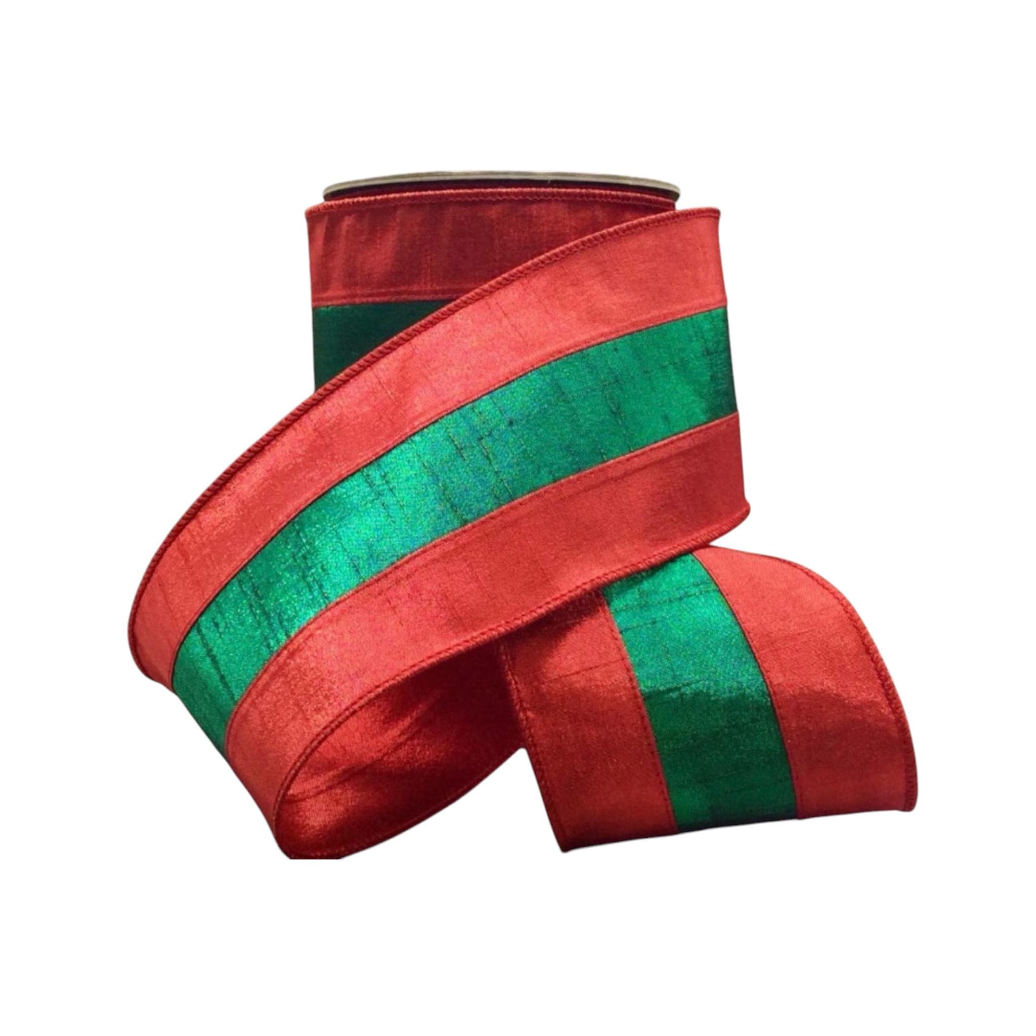 Christmas Ribbon Wired Ribbon Christmas Tree Ribbon Red Green Metallic Dupioni Wreath Ribbon Holiday Ribbon Designer Ribbon D. Stevens