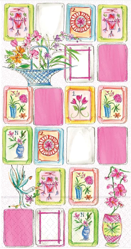 Pink Mahjong Guest & Cocktail Napkins | Mahjong Party Decor | Hostess Gift | Game Night Entertaining | Paper Party Napkins