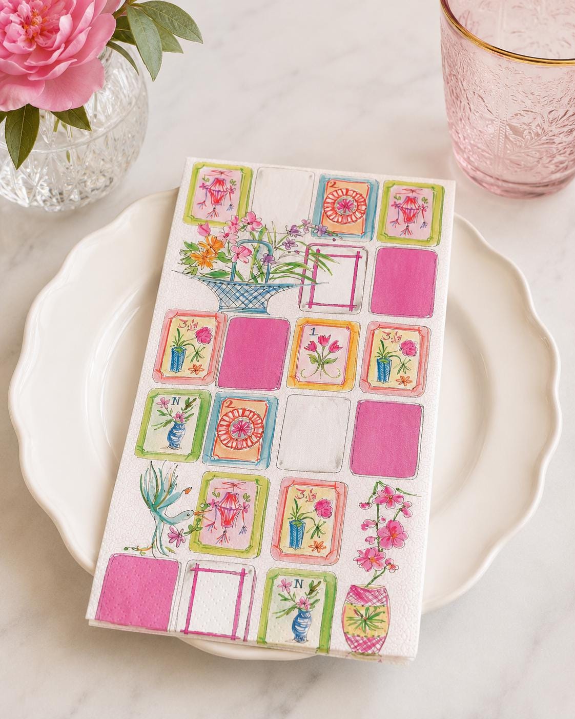 Pink Mahjong Guest & Cocktail Napkins | Mahjong Party Decor | Hostess Gift | Game Night Entertaining | Paper Party Napkins