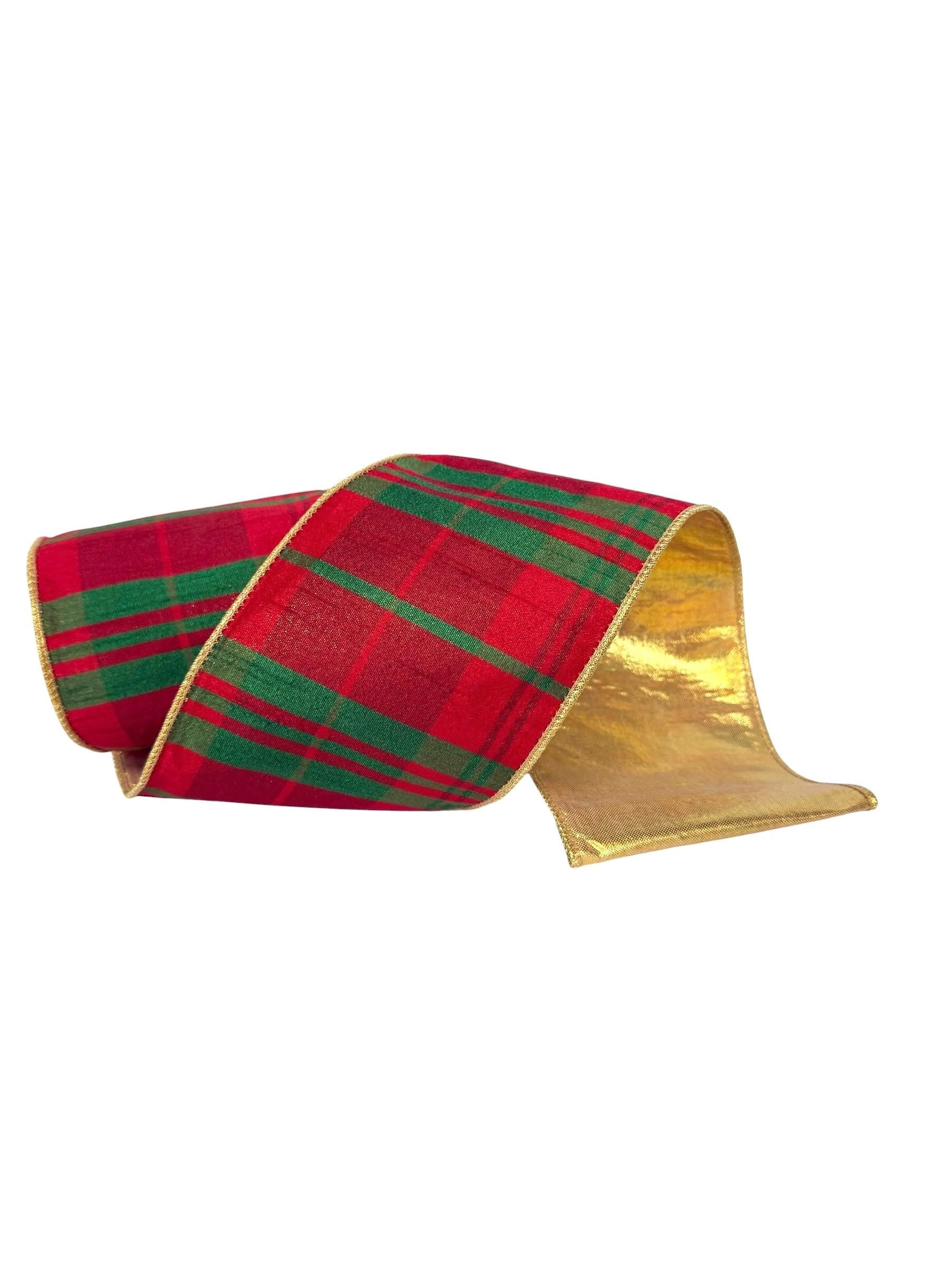 Red Green Plaid Christmas Ribbon | Luxury Wired Ribbon | Tartan Wreath Ribbon for Christmas Trees, Bows & Holiday Decor