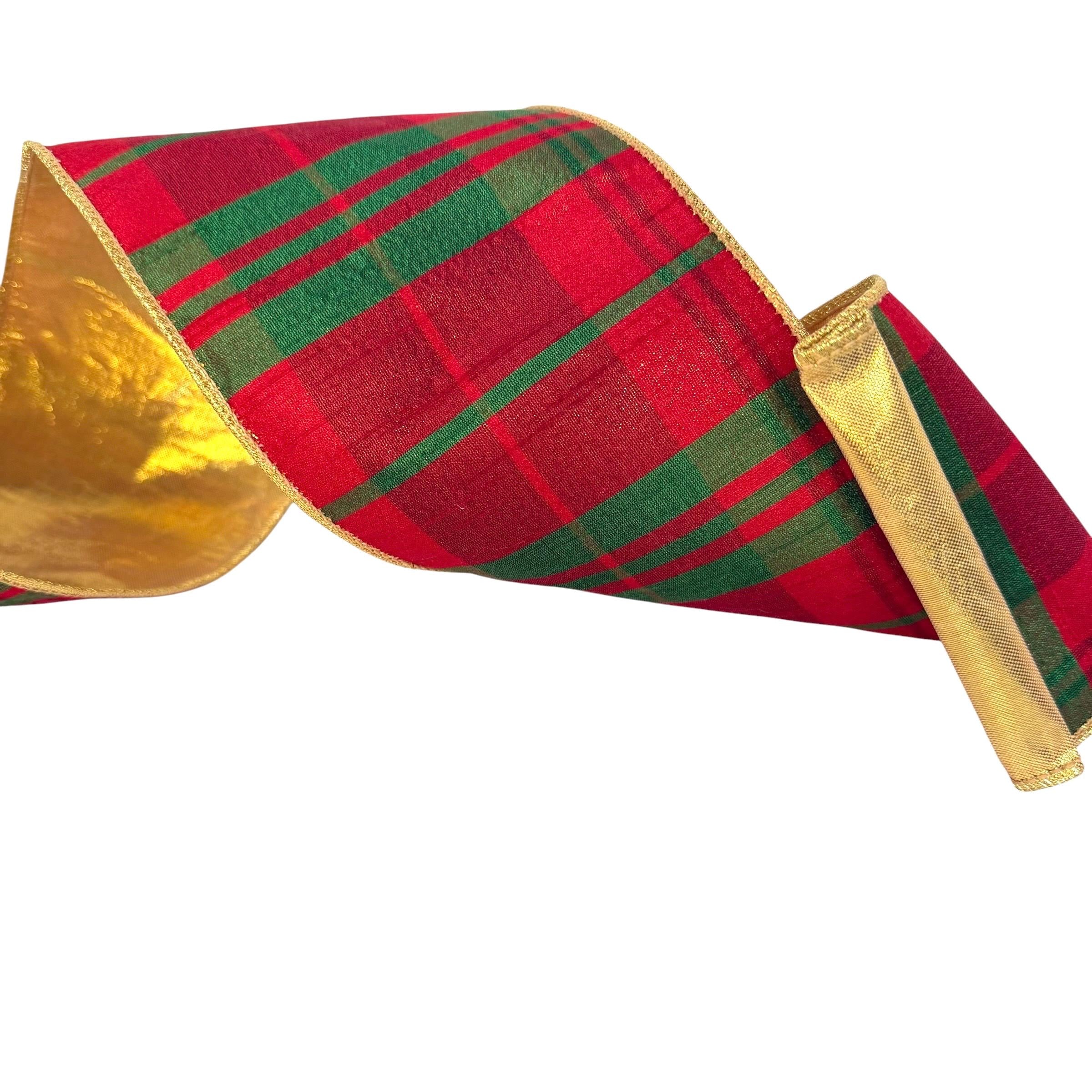 Red Green Plaid Christmas Ribbon | Luxury Wired Ribbon | Tartan Wreath Ribbon for Christmas Trees, Bows & Holiday Decor
