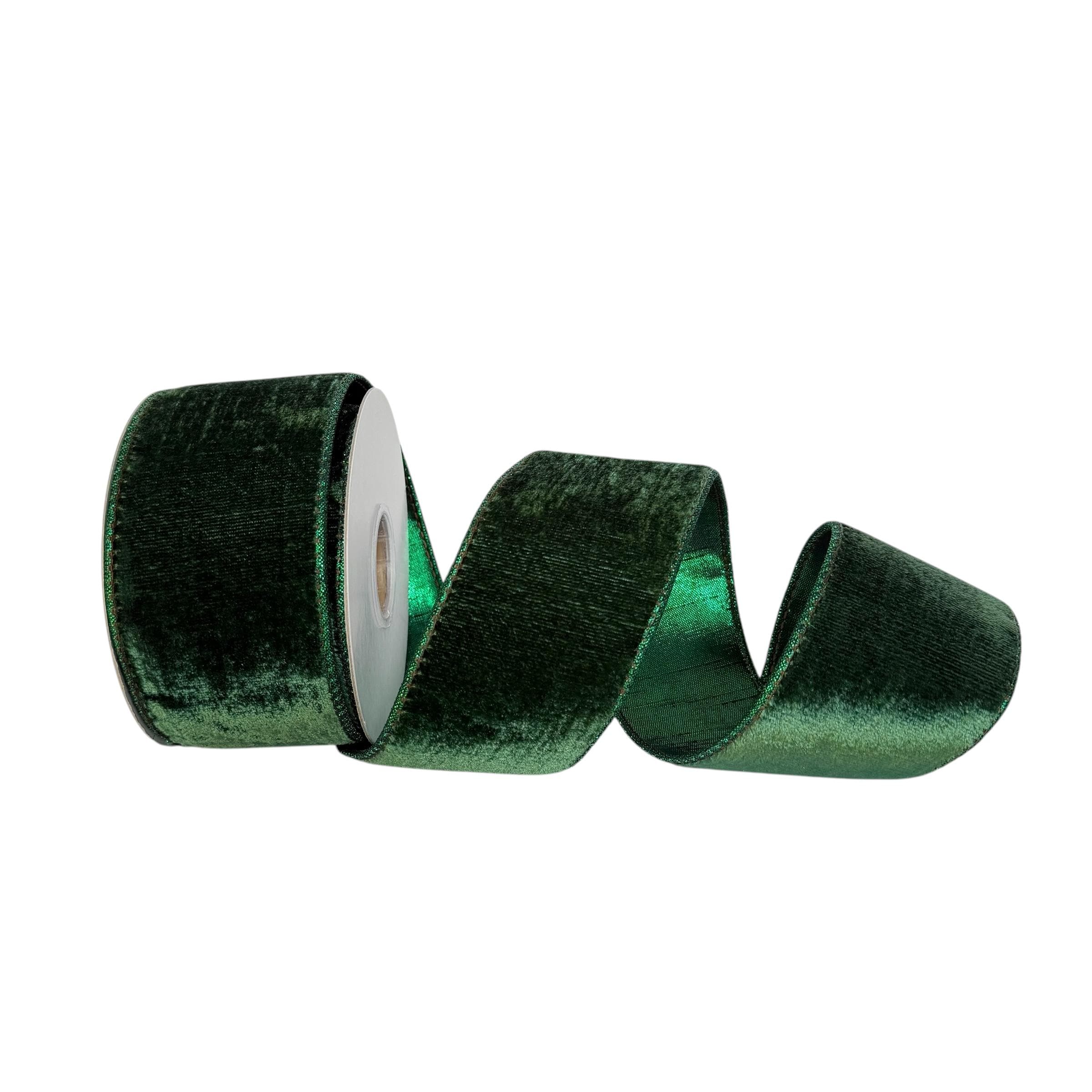 Green Velvet Christmas Ribbon, Wired Ribbon, Luxury Wreath Ribbon for Christmas Tree Decor, Holiday Ribbon