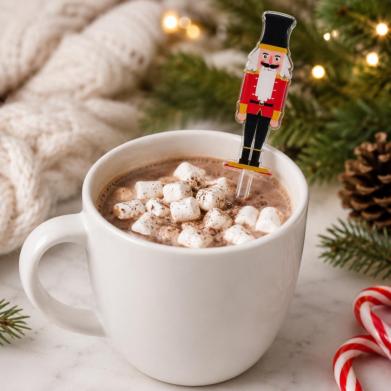 Christmas Nutcracker Drink Stirrers Acrylic Cocktail Stirrers Reusable Hot Cocoa Bar Christmas Party Drink Accessories Hostess Gift