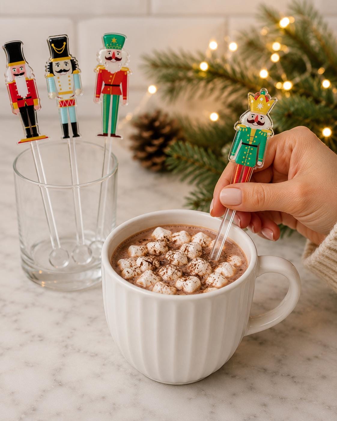 Christmas Nutcracker Drink Stirrers Acrylic Cocktail Stirrers Reusable Hot Cocoa Bar Christmas Party Drink Accessories Hostess Gift