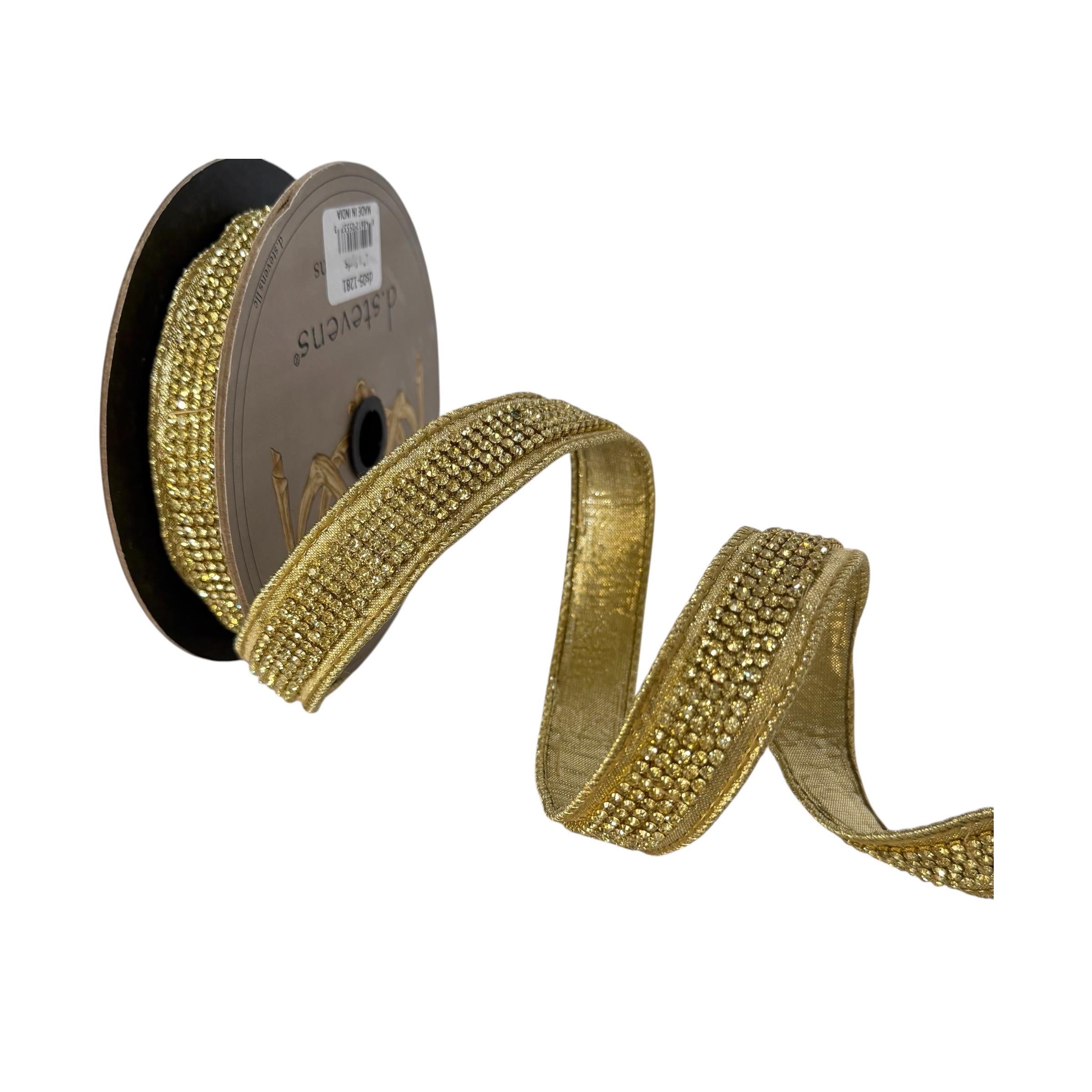 Christmas Ribbon, Wired Ribbon, Gold Metallic Ribbon, Christmas Tree Ribbon, Wreath Ribbon, Luxury Ribbon, D. Stevens