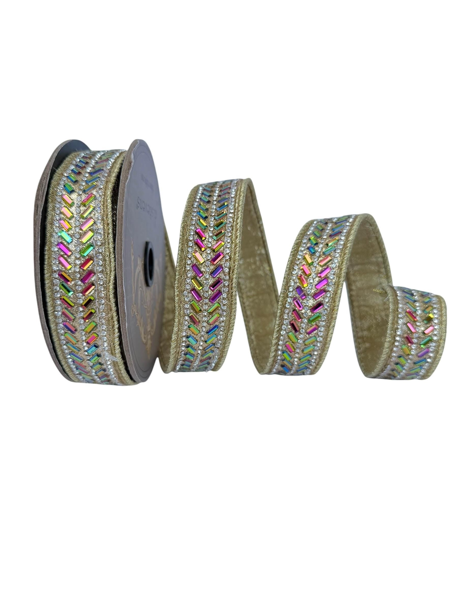 Designer Wired Ribbon, Luxury Ribbon, Wreath Ribbon, Bow Making Ribbon, Pastel Metallic Ribbon, Christmas Ribbon Tree Decor D Stevens Ribbon