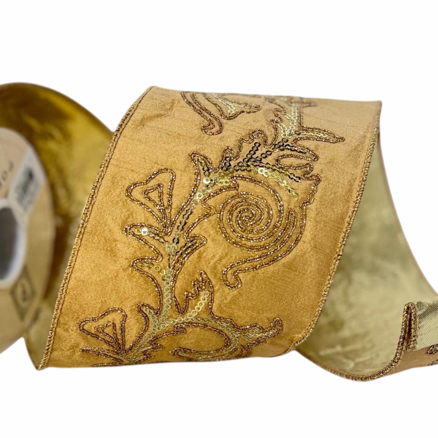 Vintage Christmas Ribbon, Embroidered Gold Wired Ribbon, Christmas Ribbon, Sequins Luxury Ribbon, Christmas Tree Ribbon Decor Wreath Ribbon