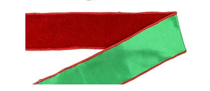 Christmas Ribbon, Red Velvet Wired Ribbon, Double Sided Ribbon, Green Satin Back Ribbon, Wreath Ribbon, Christmas Tree Ribbon