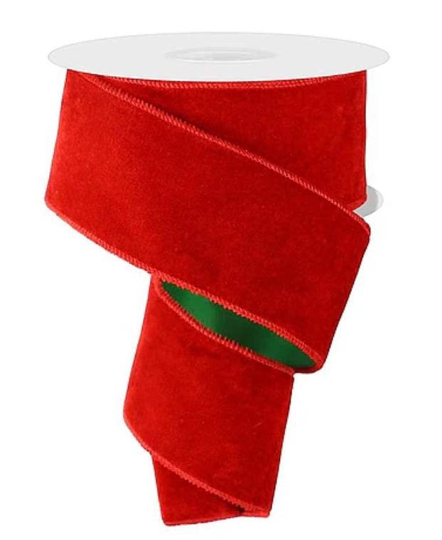 Christmas Ribbon, Red Velvet Wired Ribbon, Double Sided Ribbon, Green Satin Back Ribbon, Wreath Ribbon, Christmas Tree Ribbon
