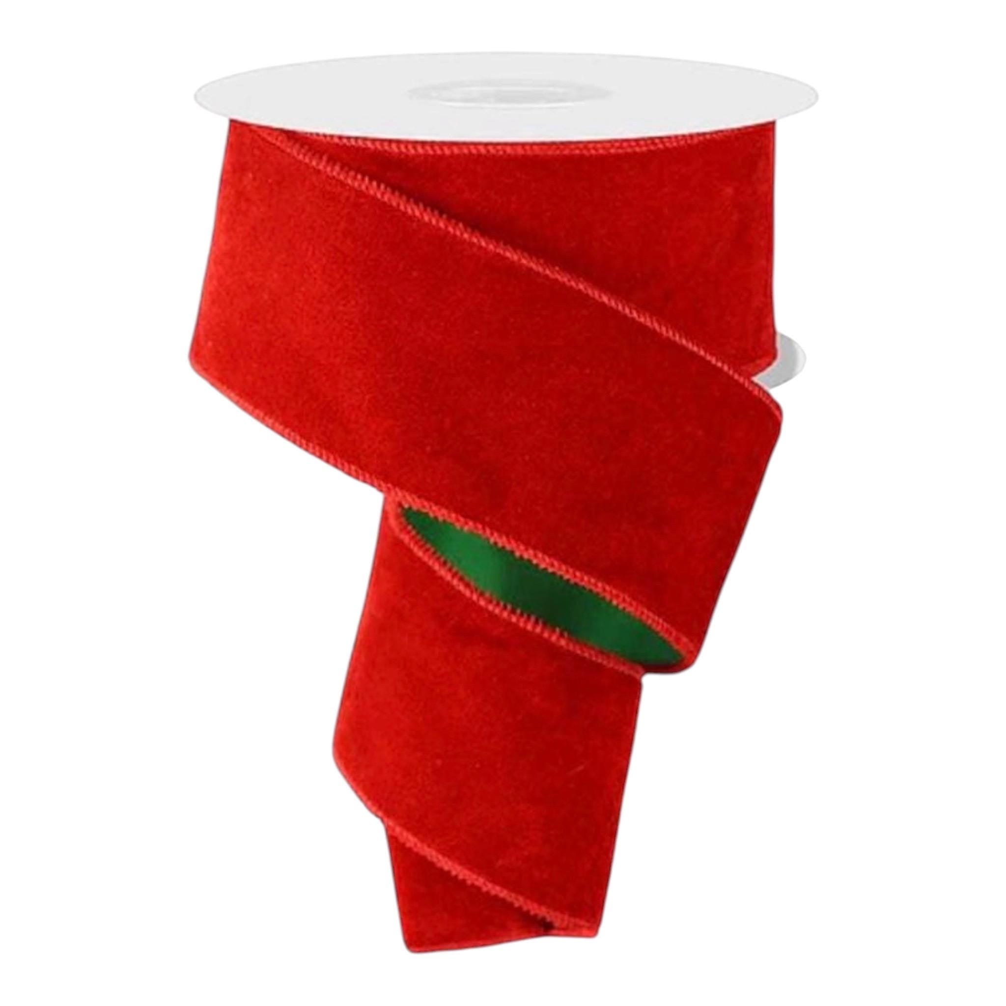 Christmas Ribbon, Red Velvet Wired Ribbon, Double Sided Ribbon, Green Satin Back Ribbon, Wreath Ribbon, Christmas Tree Ribbon