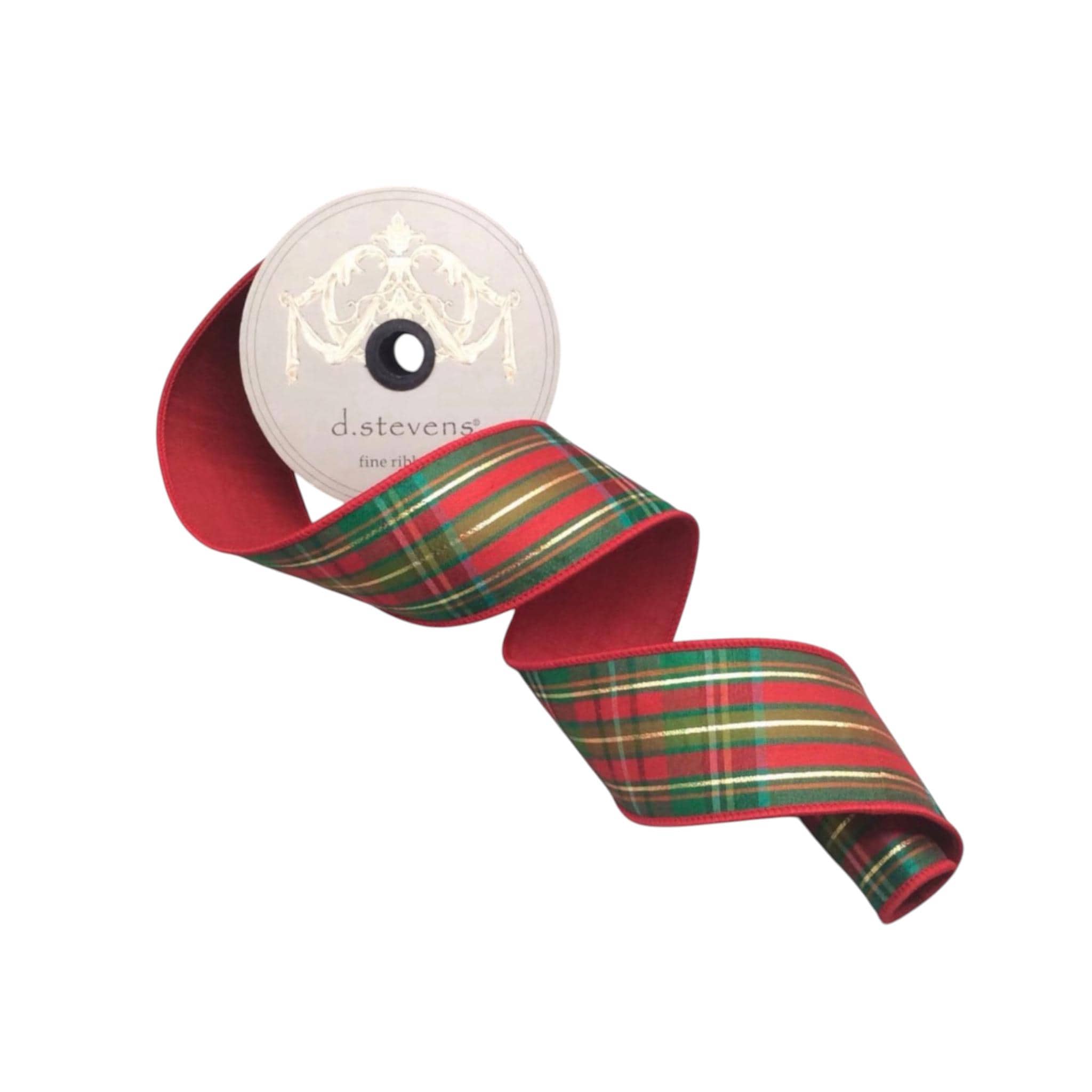 Christmas Plaid Ribbon Wreath Making Holiday Decoration Wire Edge Metallic Designer Ribbon Traditional Plaid Tartan Red D Stevens Ribbon