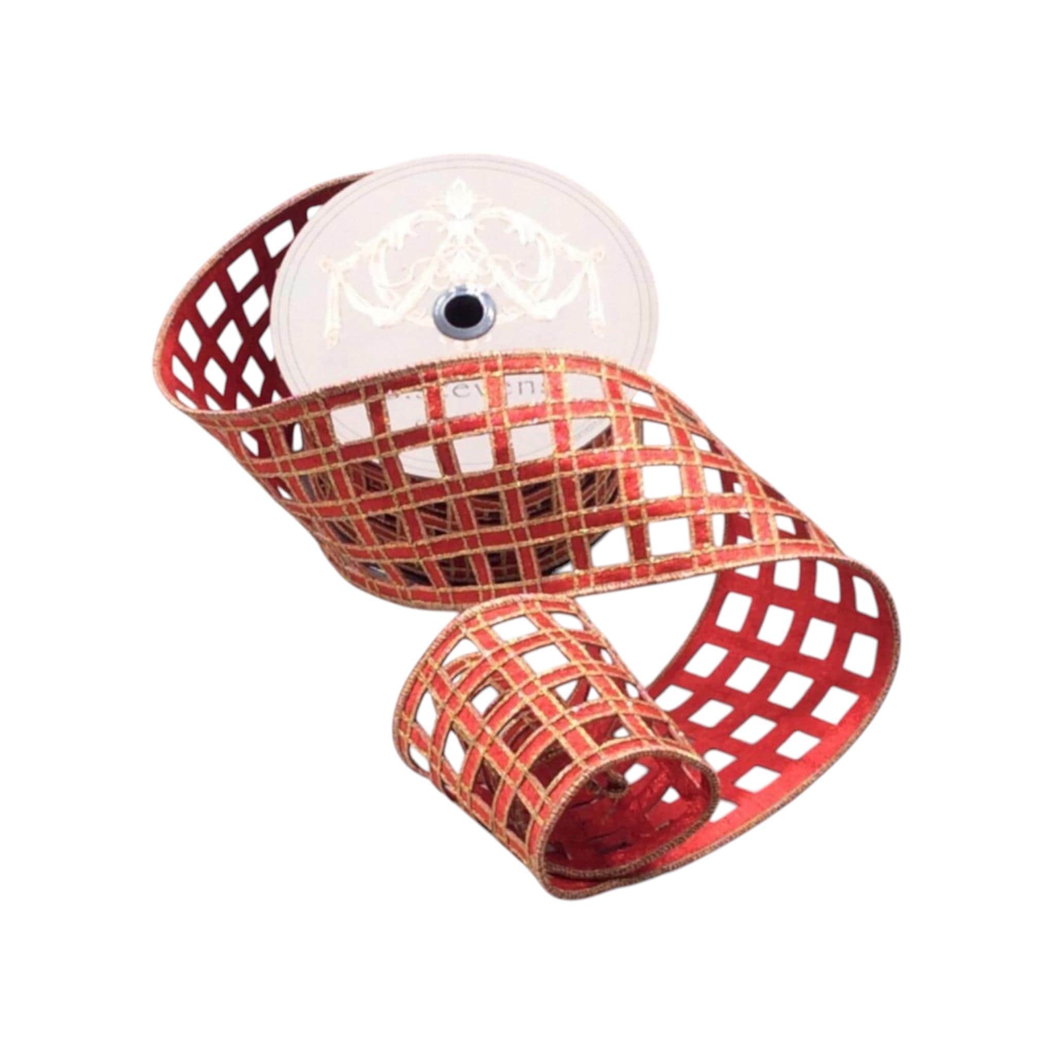 Christmas Ribbon Wired Ribbon Windowpane Ribbon Red Gold Ribbon Wreath Ribbon Holiday Ribbon D. Stevens