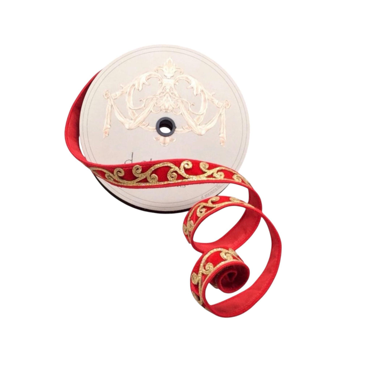 Christmas Wired Ribbon Red Gold Scroll Wreath Ribbon Holiday Decor | D. Stevens