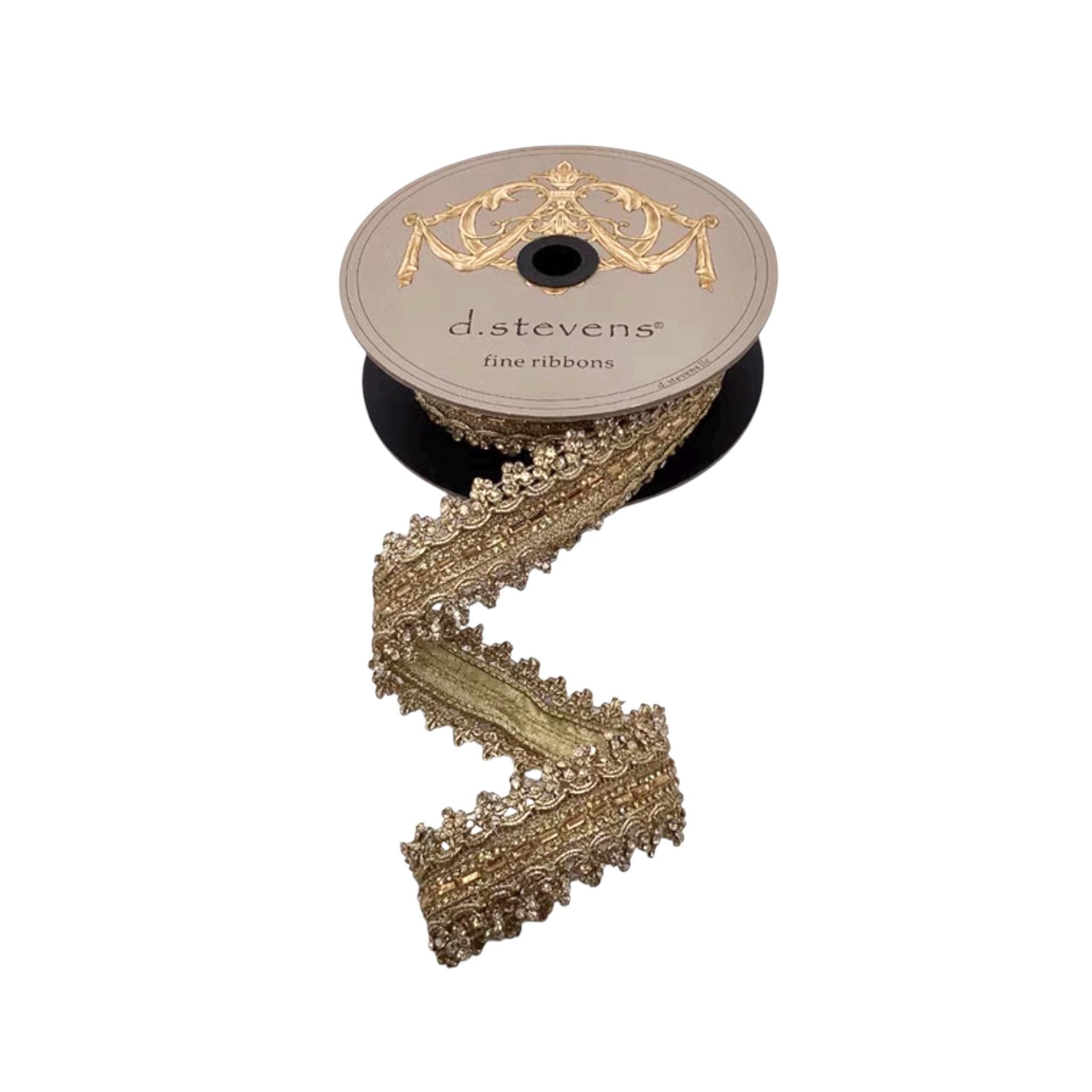 Christmas Ribbon Wired Ribbon Gold Jewel Trim Ribbon Wreath Ribbon Designer Ribbon Holiday Decor D Stevens Ribbon