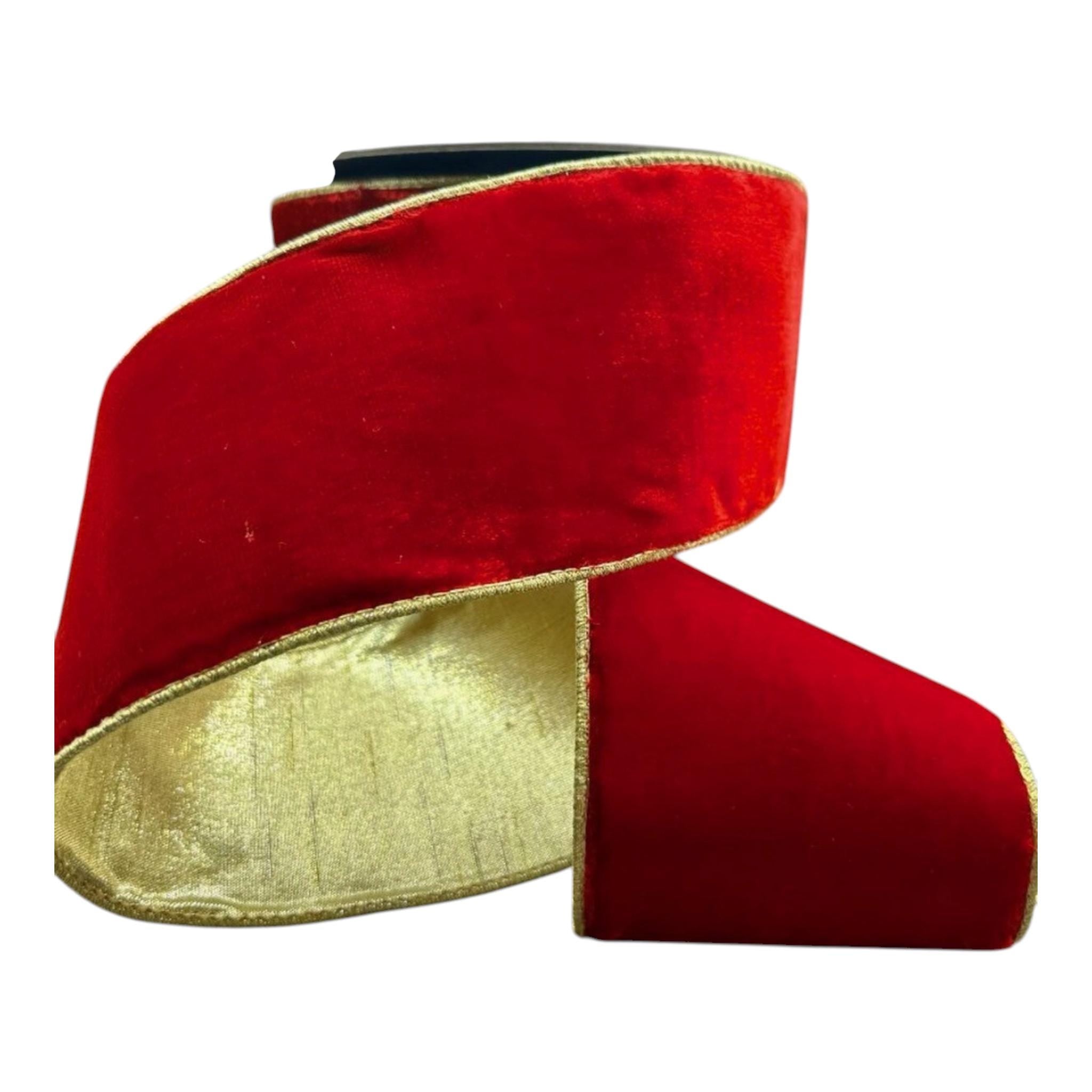 Christmas Ribbon Wired Ribbon Red Velvet Ribbon Gold Metallic Back Wreath Ribbon Holiday Decor Designer Ribbon D Stevens Ribbon